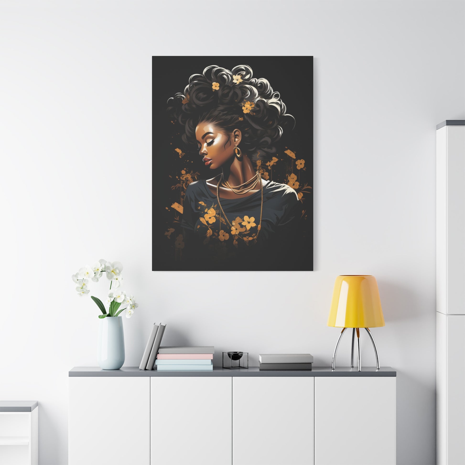 Bold Afro Woman Canvas Art, Black Art Print, Floral Wall Decor, Modern Home Decor, African American Artwork - VYBE Shop
