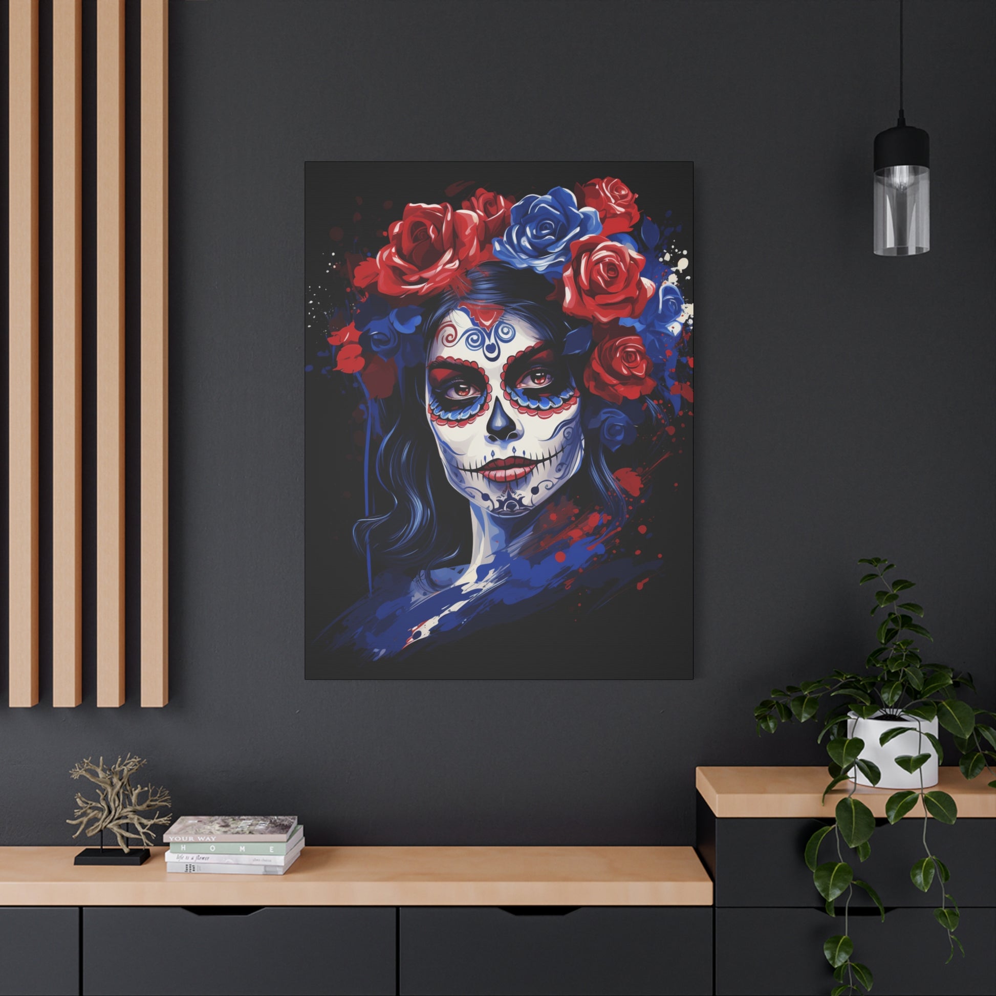 Canvas Art Print, Day of the Dead Decor, Floral Skull Artwork, Gothic Wall Art, Halloween Decoration, Unique Gift Idea, Mexican Tradition - VYBE Shop