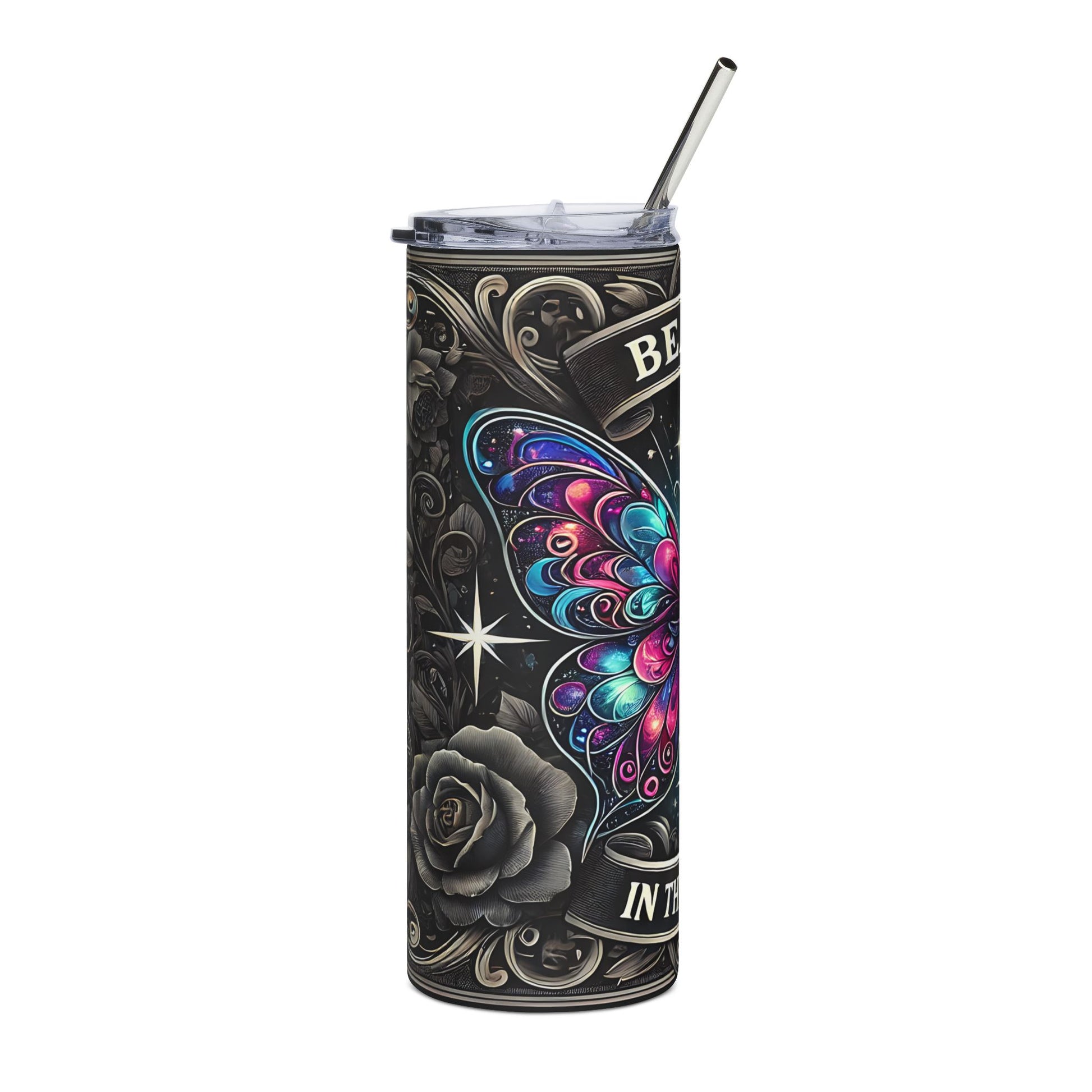 Butterfly Beauty Tumbler | Inspirational Drinkware | Stainless Steel Travel Mug | Gift for Her | Motivational Cup | Butterfly Lover's Mug - VYBE