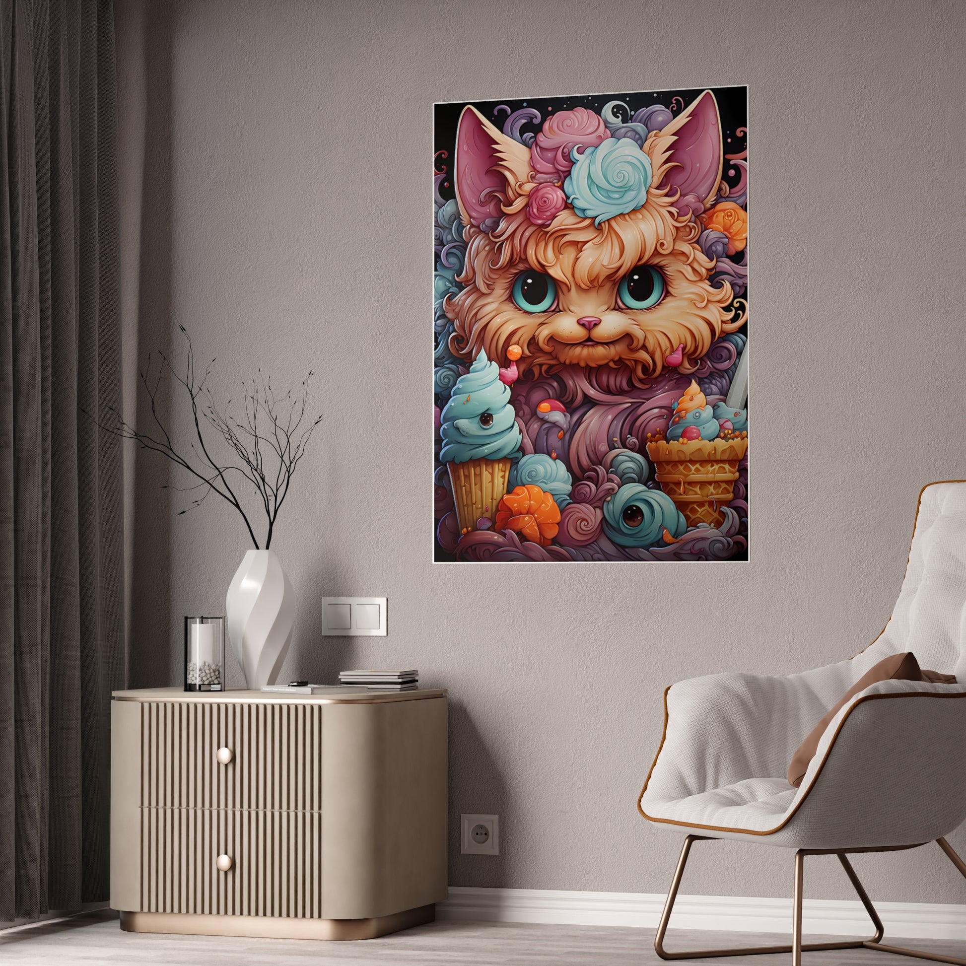 Colorful Cat Wall Art Poster - Cute Gloss Print for Vibrant Home Decor - VYBE Shop