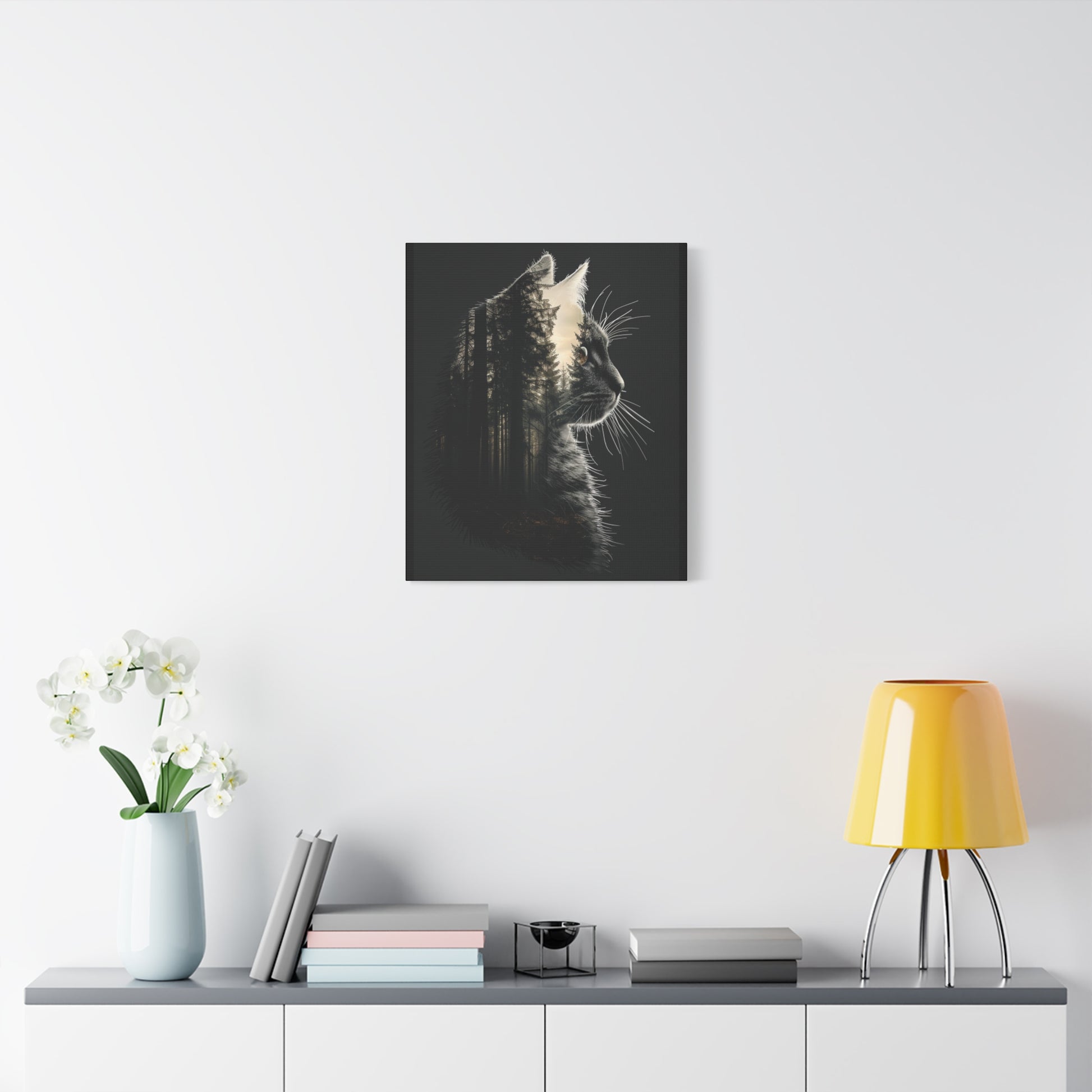 Black Cat Forest Canvas Art, Cat Lover Decor, Unique Wall Artwork, Modern Home Decoration, Gift for Animal Lovers, Nature-Inspired Art - VYBE Shop