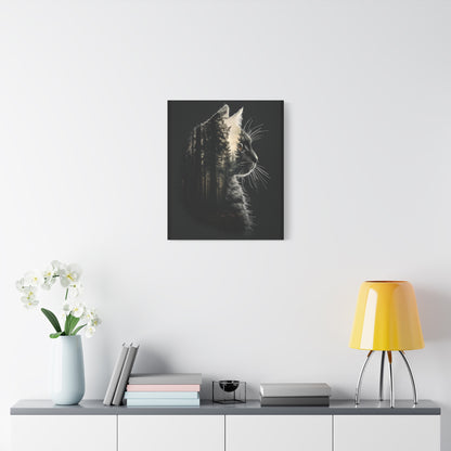 Black Cat Forest Canvas Art, Cat Lover Decor, Unique Wall Artwork, Modern Home Decoration, Gift for Animal Lovers, Nature-Inspired Art - VYBE Shop