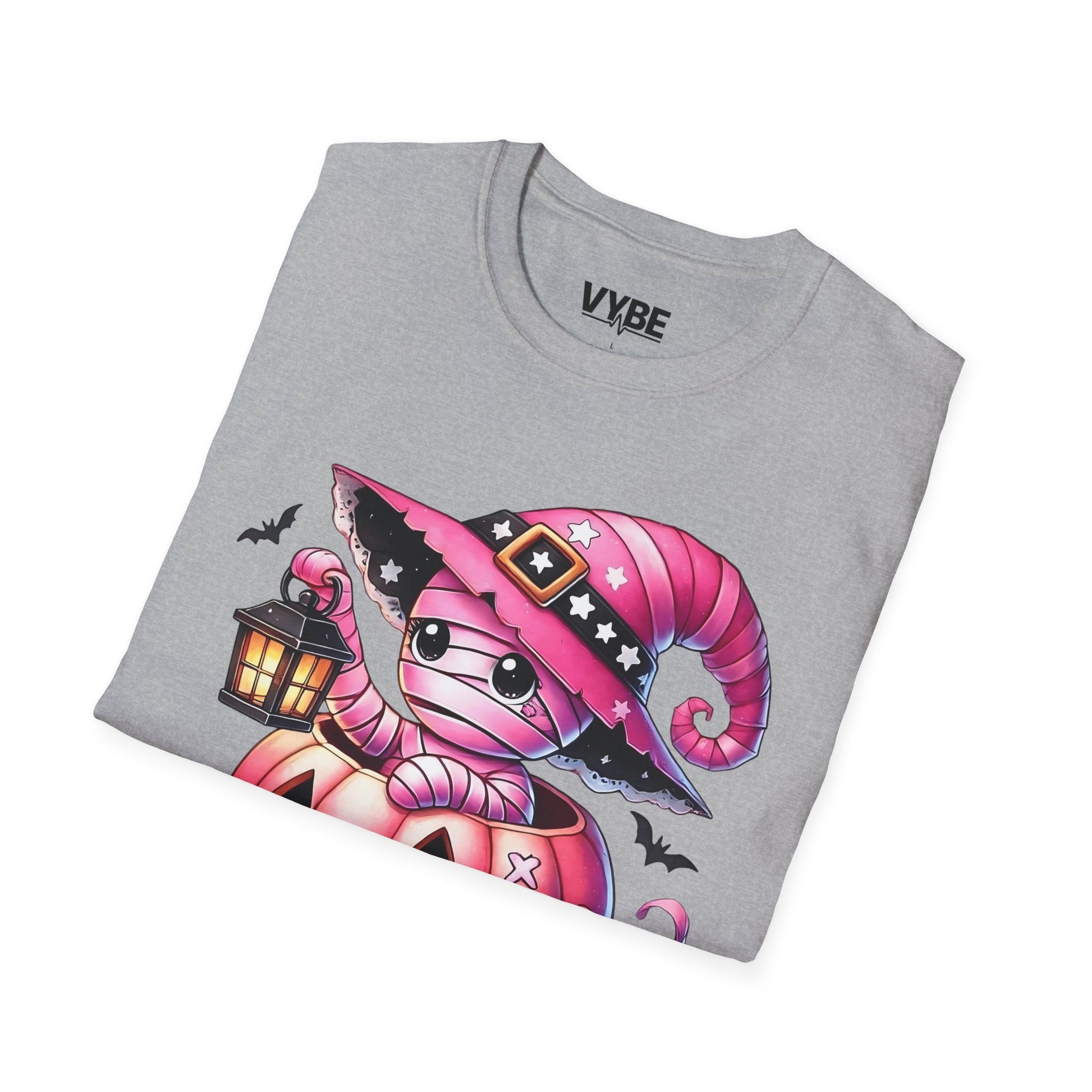 Halloween- Cute Pink Halloween Mummy T-Shirt, Unisex Graphic Tee - VYBE Shop