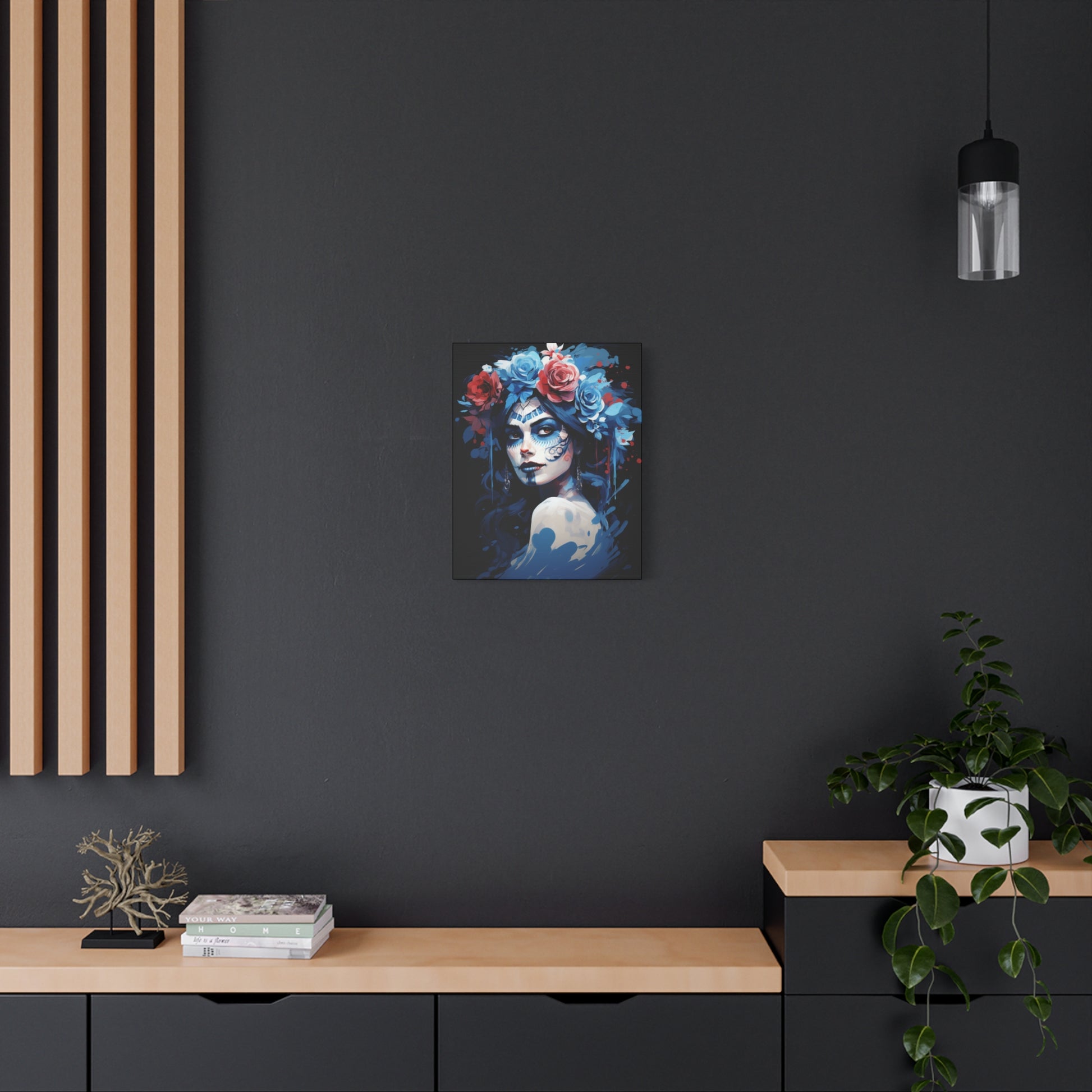 Artistic Stretched Canvas Print of Flower Crown Woman, Colorful Wall Art for Home Decor, Gift for Art Lovers, Bohemian Decor, Day of [...] - VYBE Shop