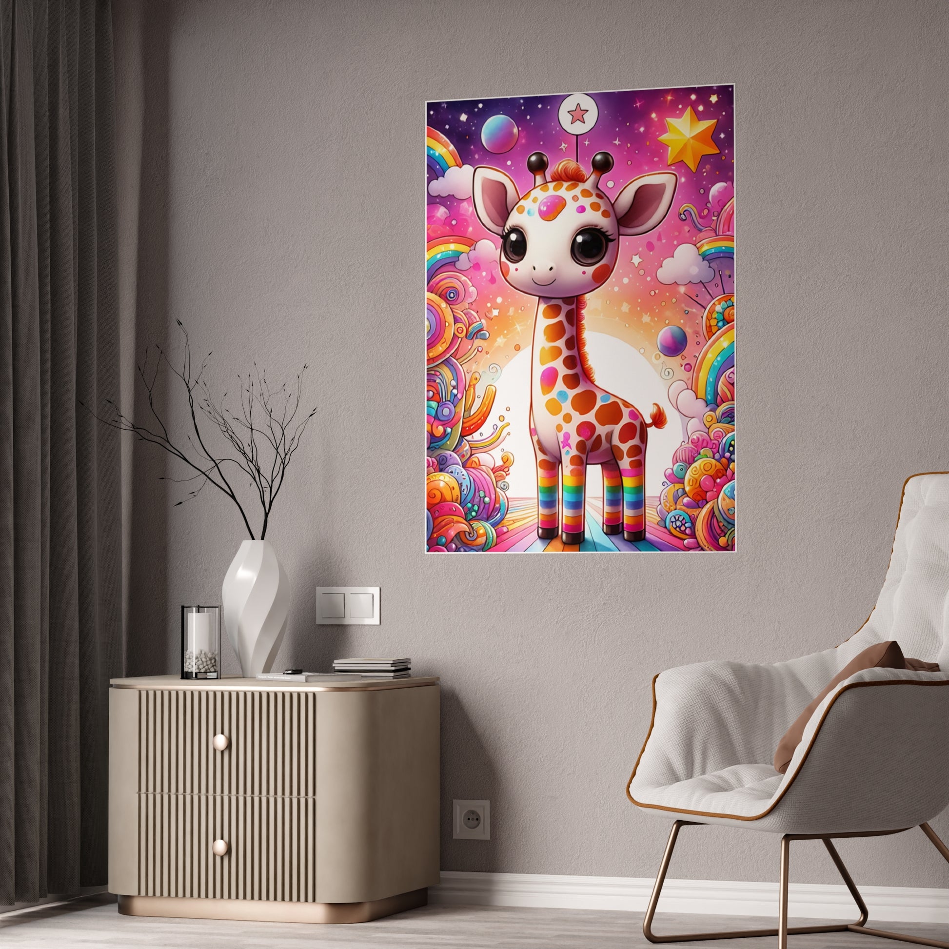 Colorful Giraffe Art Poster, Cute Wall Decor - VYBE Shop