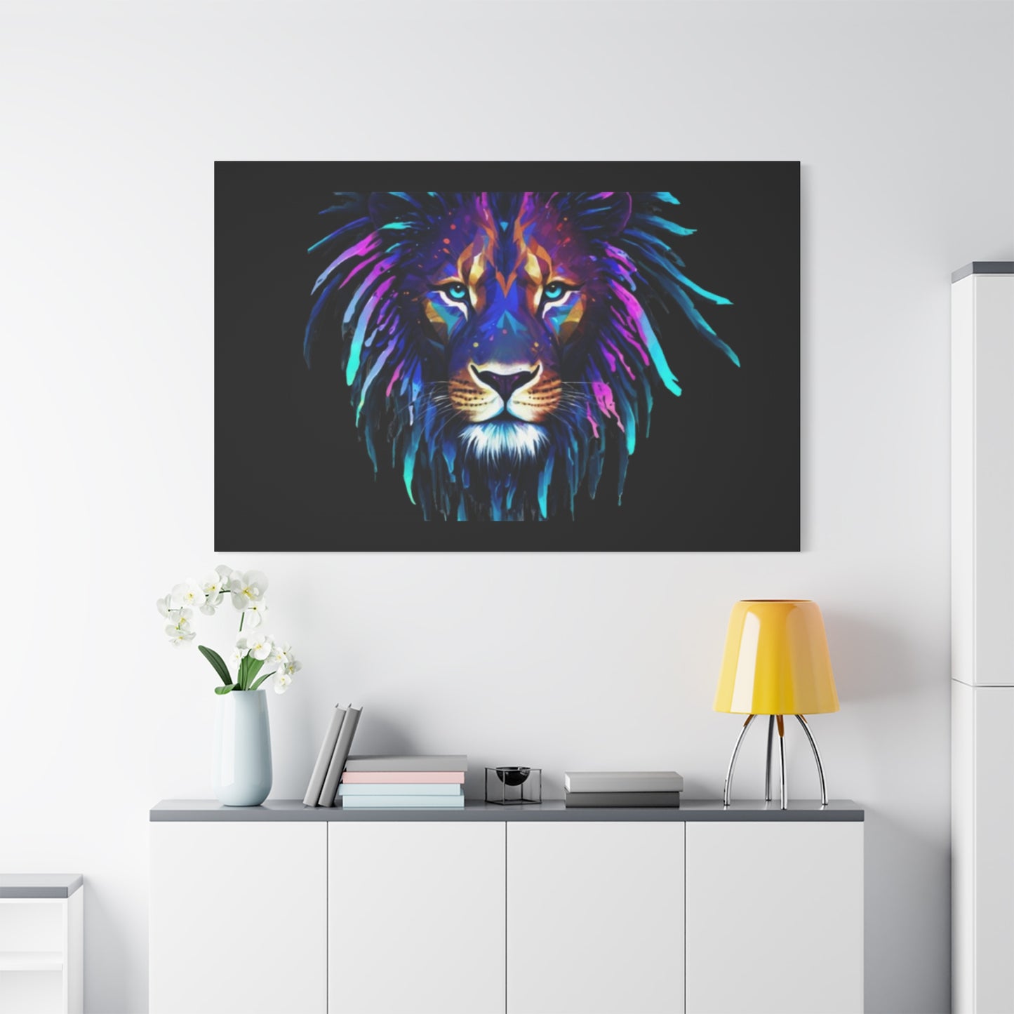 Neon Lion Canvas Wall Art, Colorful Home Decor, Animal Lover Gift, Jungle Theme Room Decoration, Unique Artwork for Living Room, [...] - VYBE Shop