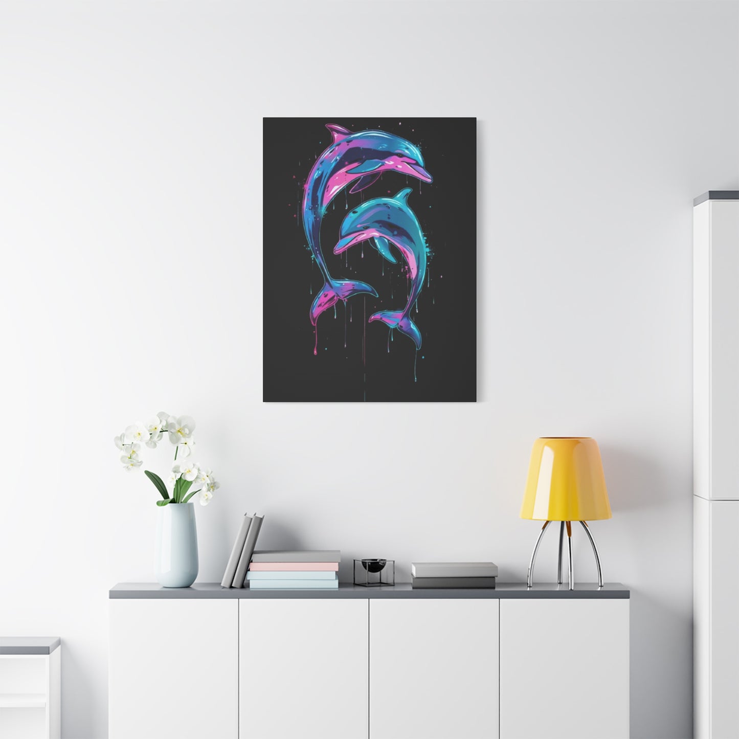 Neon Dolphin Design, Framed Canvas - VYBE Shop