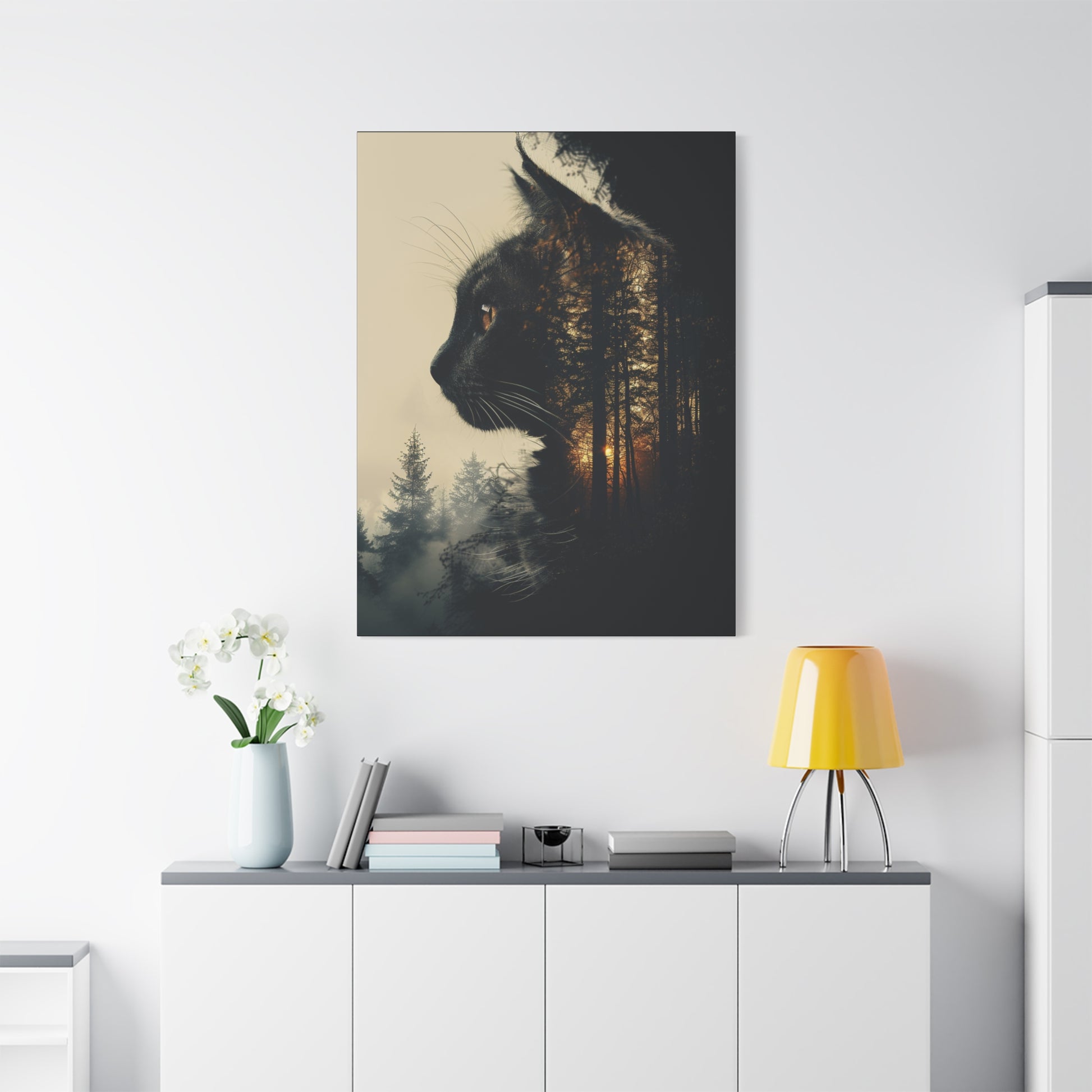 Enchanting Cat Forest Canvas Art Print, Matte Wall Decor for Cat Lovers, Perfect Gift for Home or Office, Pet Lover Decoration, [...] - VYBE Shop