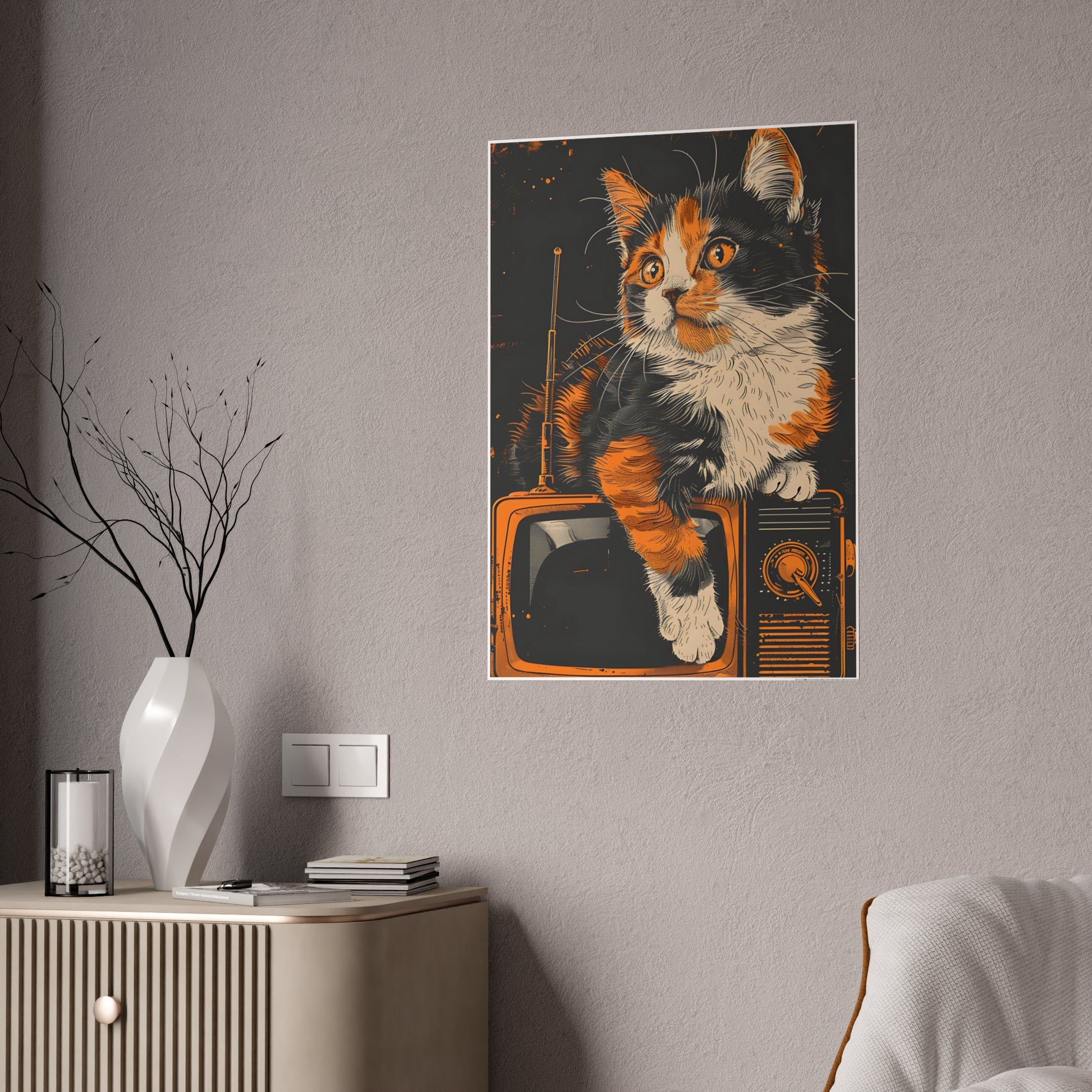 Cat Vintage Cat Art Print - Retro Animal Wall Art Gloss Poster for Cat Lovers - VYBE Shop