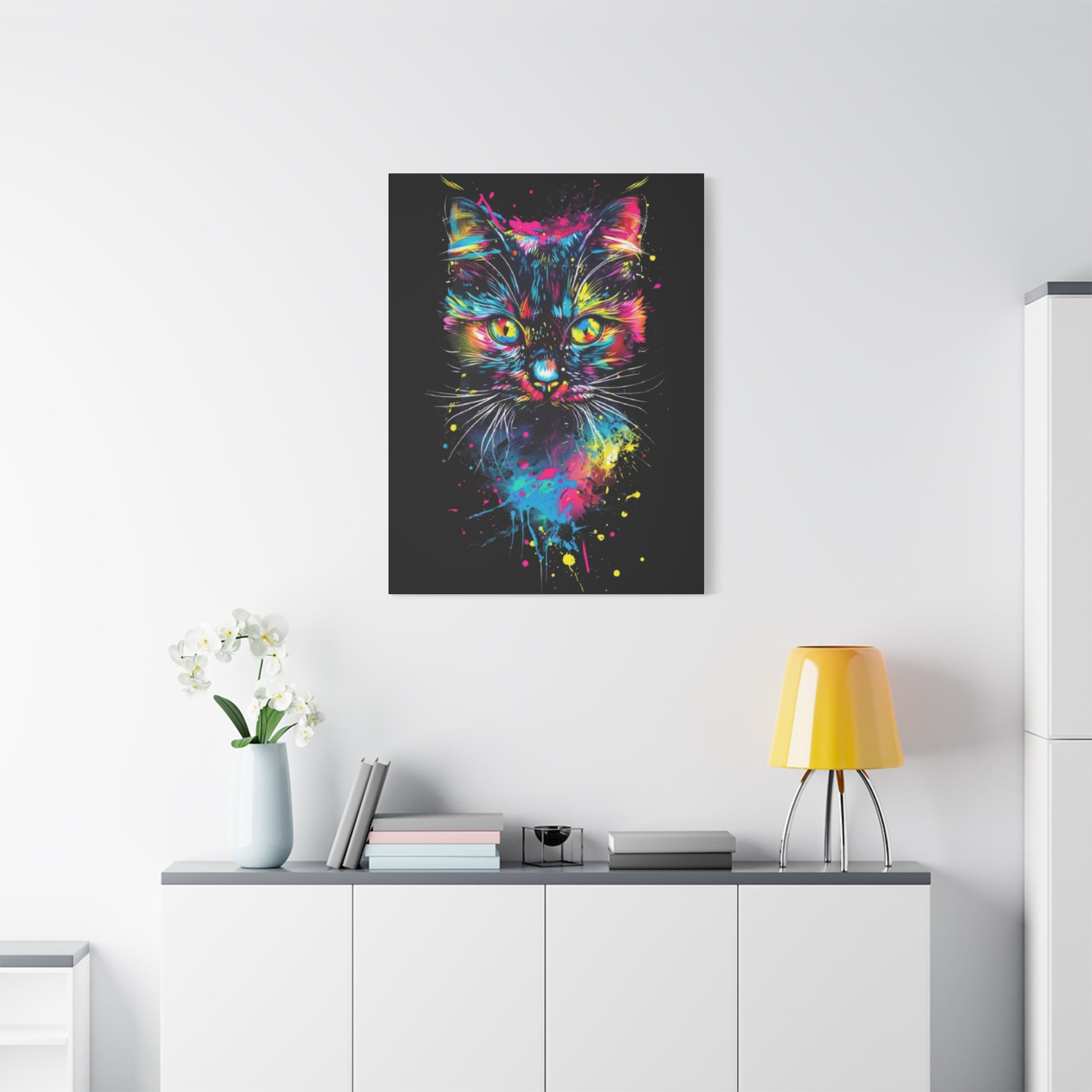 Vibrant Cat Art Canvas Wall Decor, Colorful Cat Portrait, Animal Wall Art, Cat Lover Gift, Home Decor - VYBE Shop