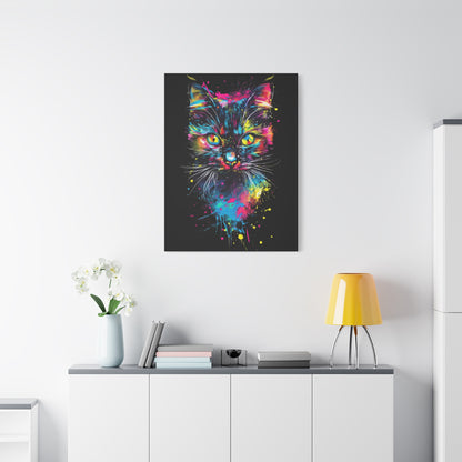 Vibrant Cat Art Canvas Wall Decor, Colorful Cat Portrait, Animal Wall Art, Cat Lover Gift, Home Decor - VYBE Shop