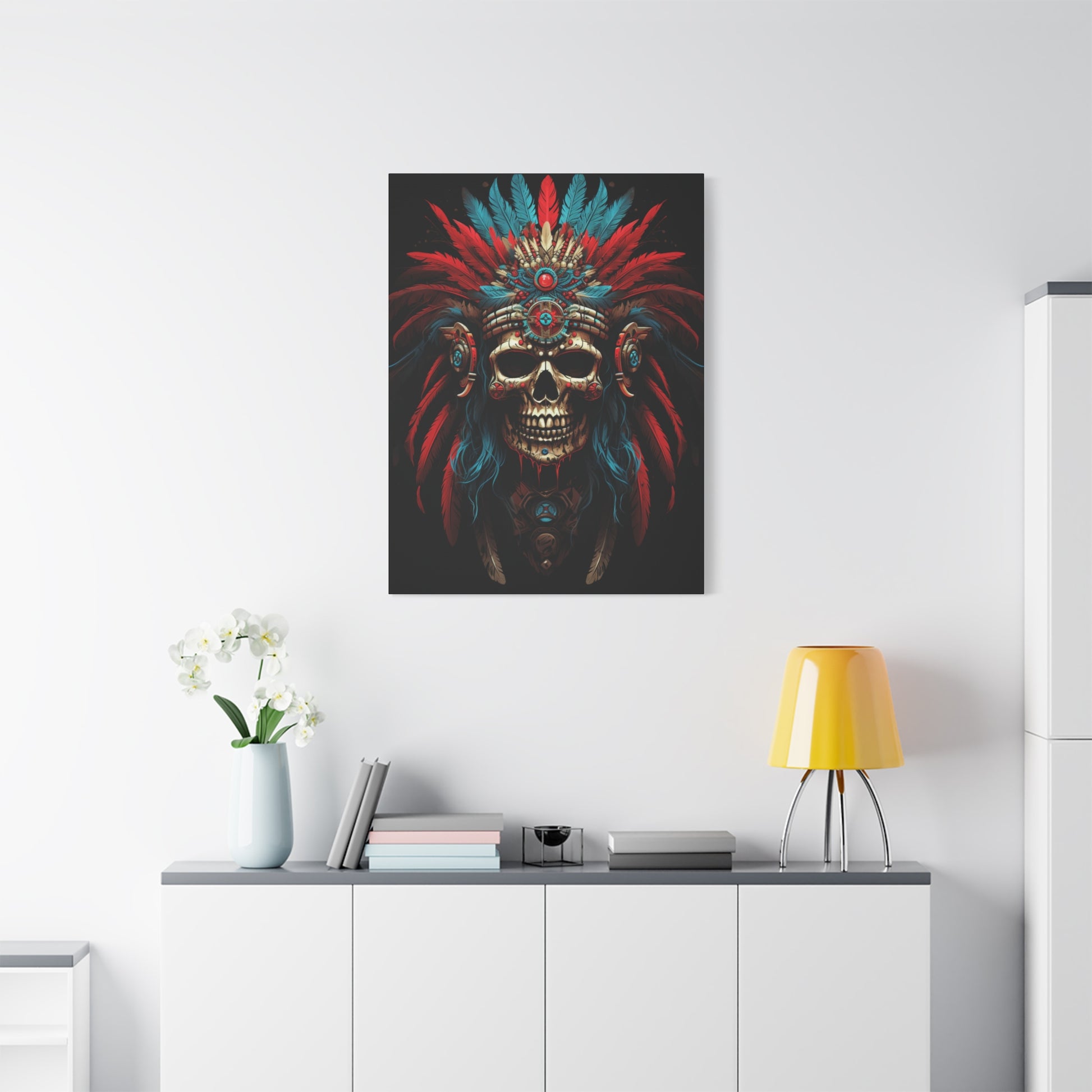 Bohemian Skull Canvas Print, Wall Art, Home Decor, Unique Gift, Ethnic Artwork, Colorful Wall Hanging - VYBE Shop