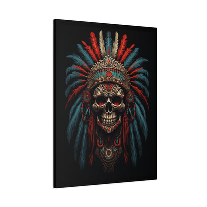 Skull Warrior Canvas Art Print, Stretched Artwork for Home Decor, Tribal Wall Art, Unique Gift, Boho Aesthetic - VYBE Shop