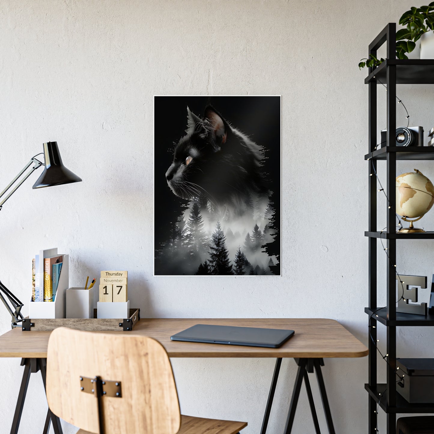 Cat Black Cat Forest Gloss Poster - Black Cat Wall Art for Cat Lovers, Nature Decor, Animal Print for Home, Ideal Gift for Pet Owners - VYBE Shop
