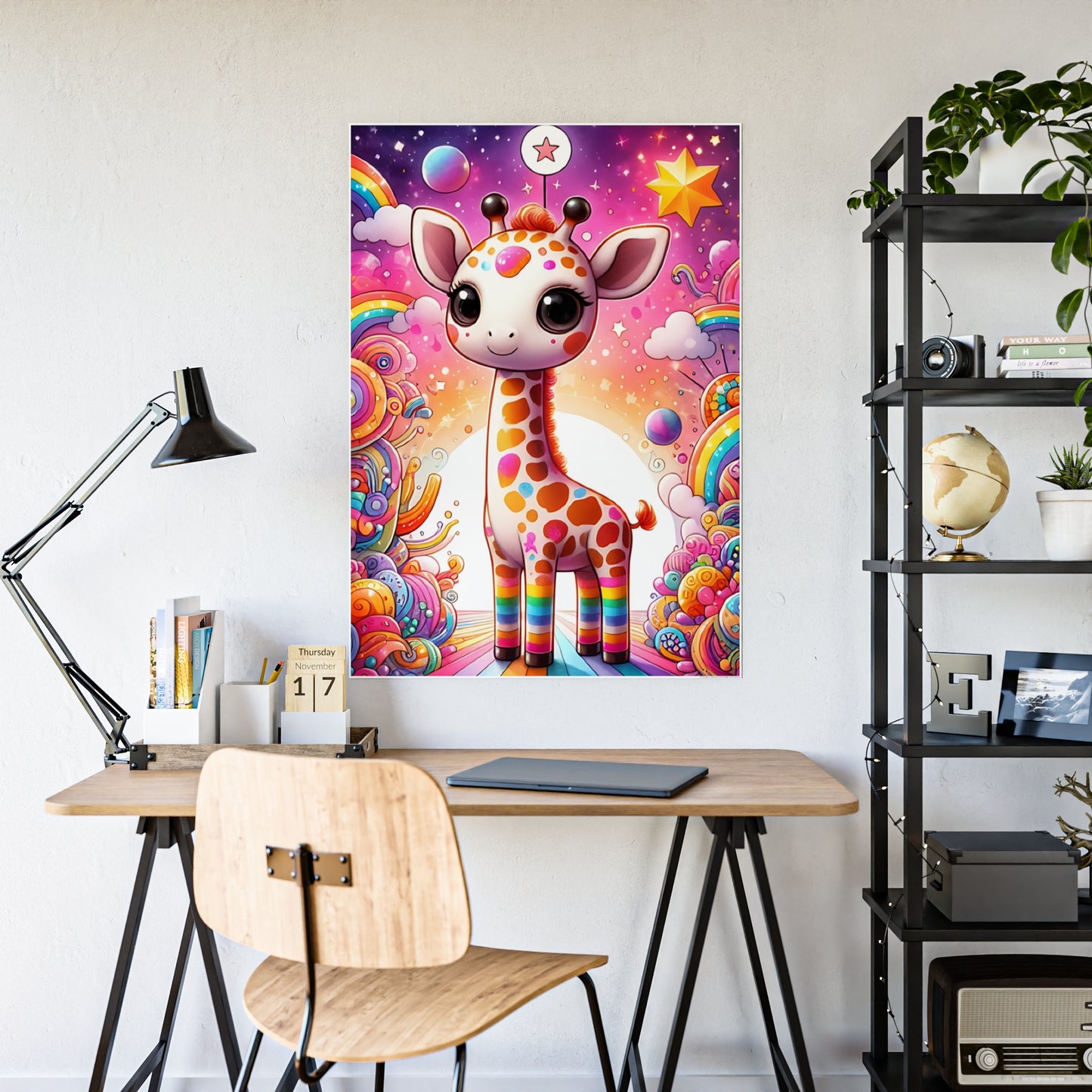Colorful Giraffe Art Poster, Cute Wall Decor - VYBE Shop