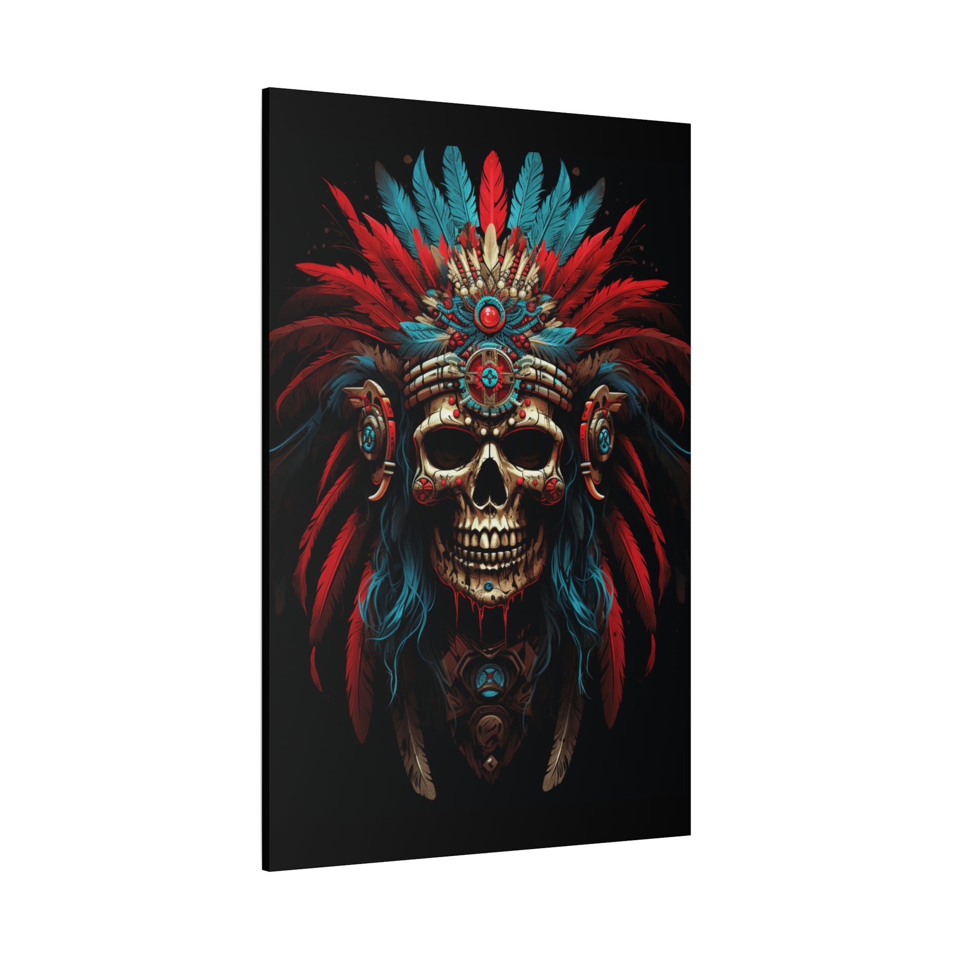 Bohemian Skull Canvas Print, Wall Art, Home Decor, Unique Gift, Ethnic Artwork, Colorful Wall Hanging - VYBE Shop