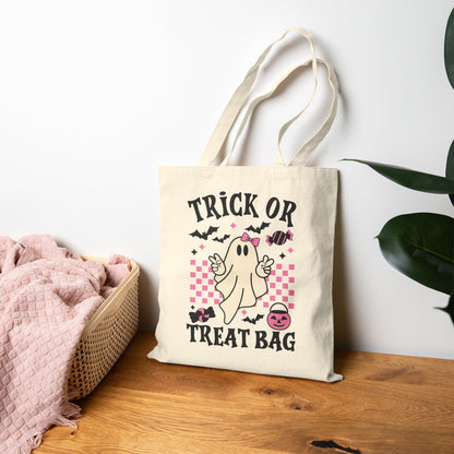 Halloween Trick or Treat Tote Bag, Spooky Cute Bag, Cute Canvas Carryall, Fall Festival Essential - VYBE Shop