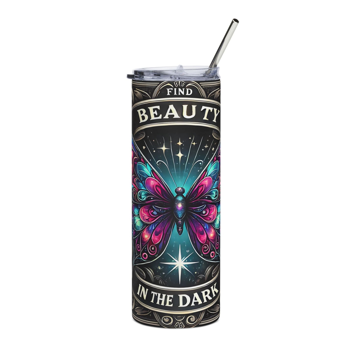Butterfly Beauty Tumbler | Inspirational Drinkware | Stainless Steel Travel Mug | Gift for Her | Motivational Cup | Butterfly Lover's Mug - VYBE