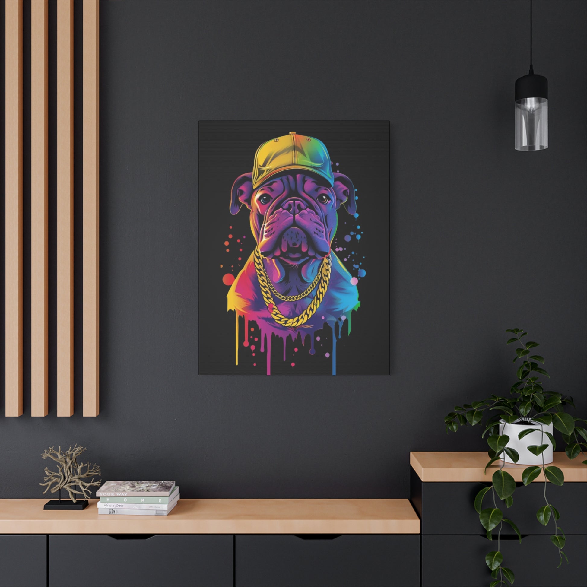 Neon Dog Portrait Canvas Art, Stretched Wall Decor, Pet Lover Gift, Funky Home Decor, Dog Themed Artwork, Unique Dog Gift - VYBE Shop