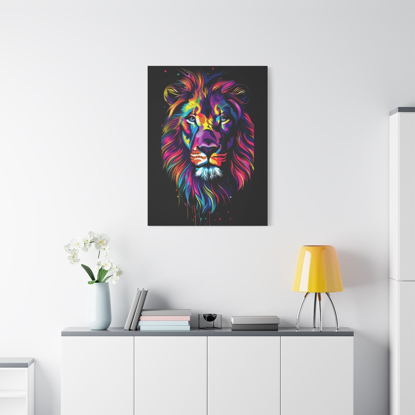 Neon Lion Art Canvas, Colorful Wall Decor, Animal Lover Gift, Home Decoration, Boho Style - VYBE Shop