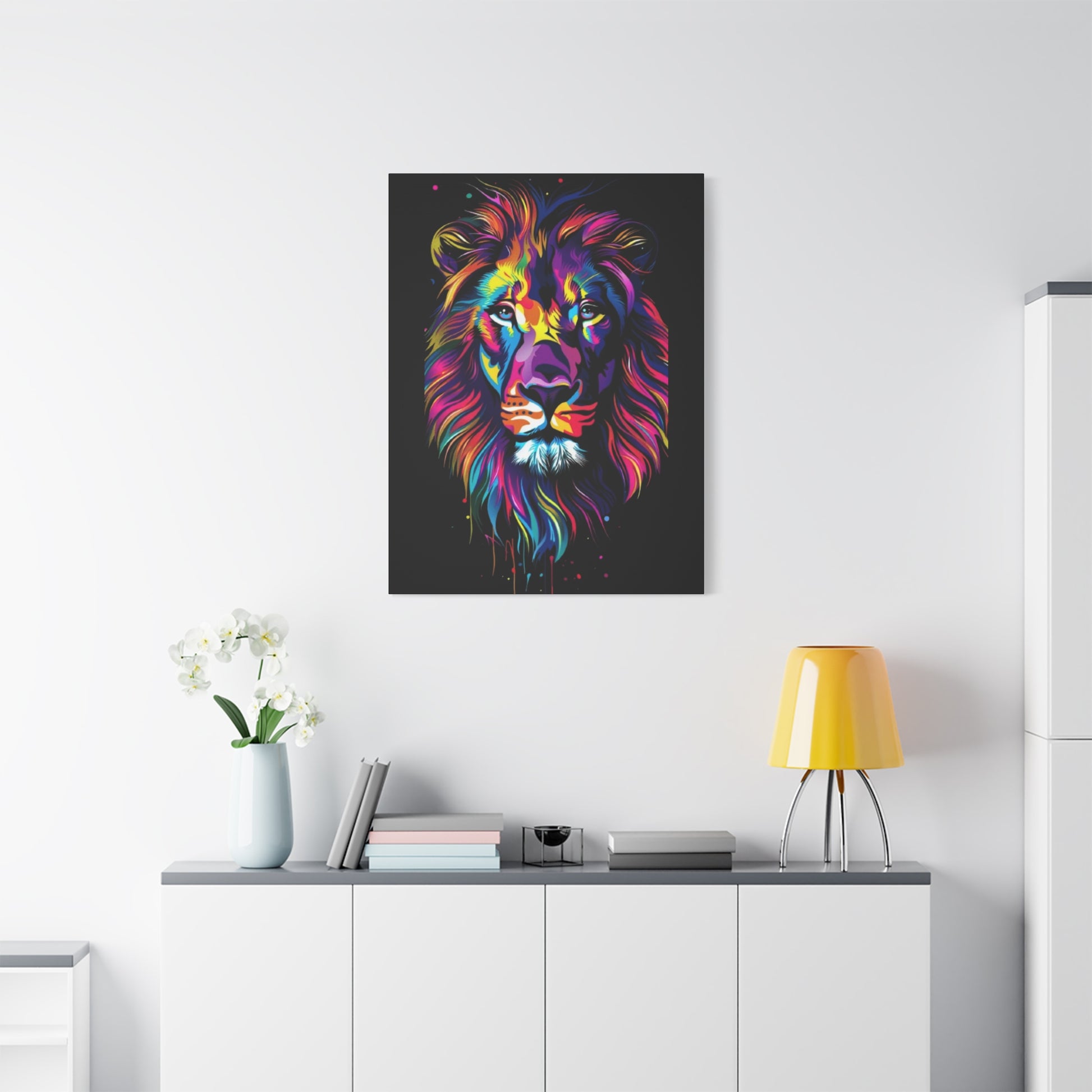 Neon Lion Art Canvas, Colorful Wall Decor, Animal Lover Gift, Home Decoration, Boho Style - VYBE Shop