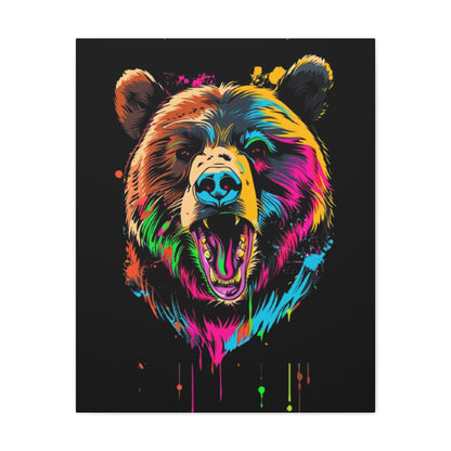 Neon Bear Canvas Art, Colorful Animal Wall Decor, Wildlife Gift, Modern Home Accent, Unique Artwork for Nature Lovers - VYBE Shop
