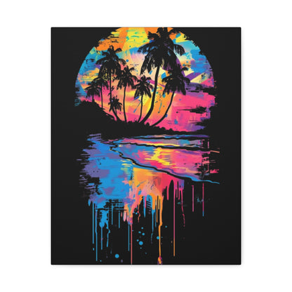 Neon Beach Sunset Canvas Art Print, Tropical Wall Decor, Home Aesthetic, Summer Vibes, Gift for Beach Lovers - VYBE Shop