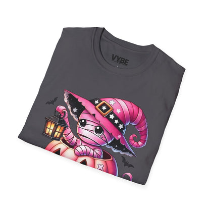 Halloween- Cute Pink Halloween Mummy T-Shirt, Unisex Graphic Tee - VYBE Shop