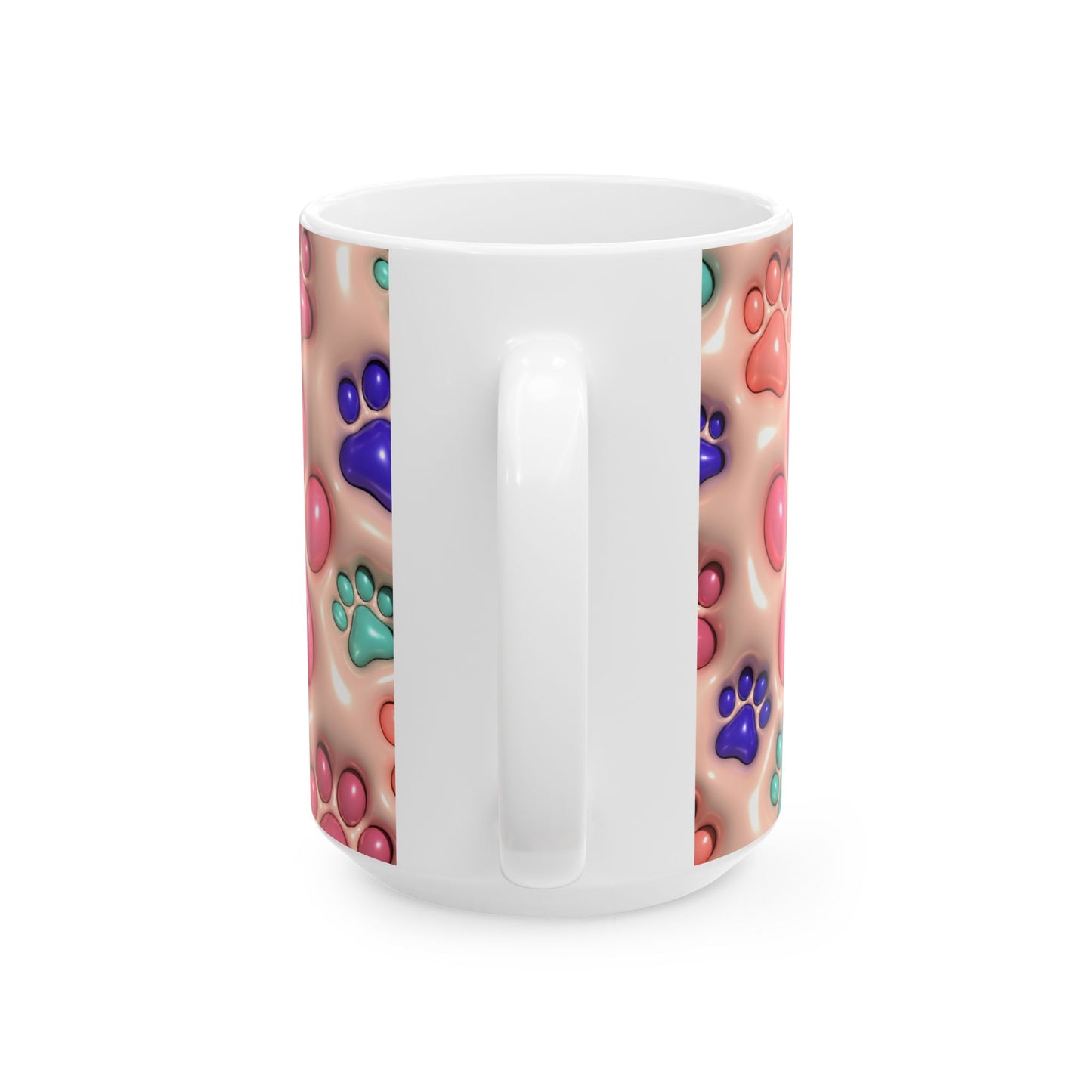 Colorful Paw Print Ceramic Mug - Inflated Design 110z and 15Oz - VYBE