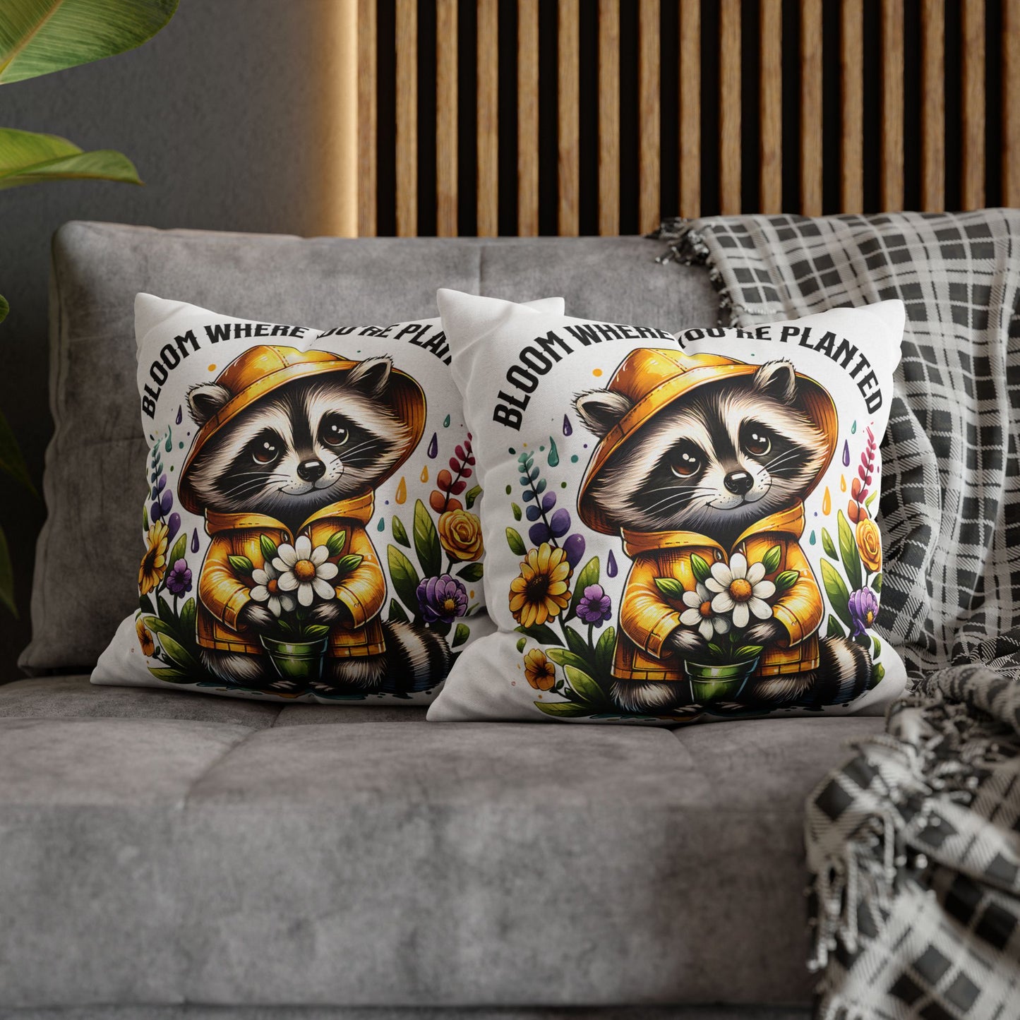 Bloom Where You're Planted Pillowcase - Cute Raccoon Decor and Cozy Home Accessory for Nature Lovers - VYBE Shop