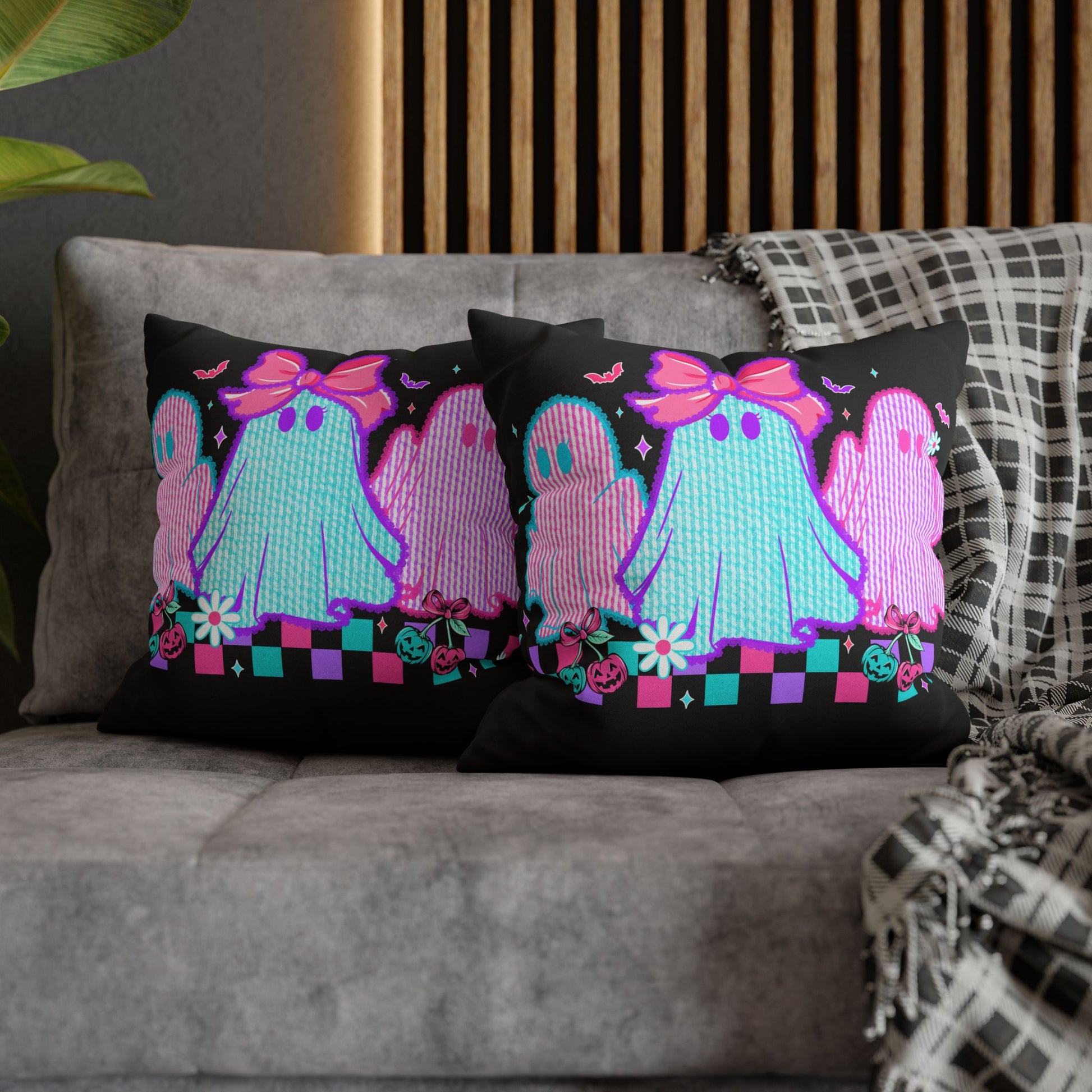 Colorful Ghost Pillowcase | Whimsical Halloween Decor, Spooky Home Accent Cushion Cover, Vibrant Ghost Design - VYBE Shop
