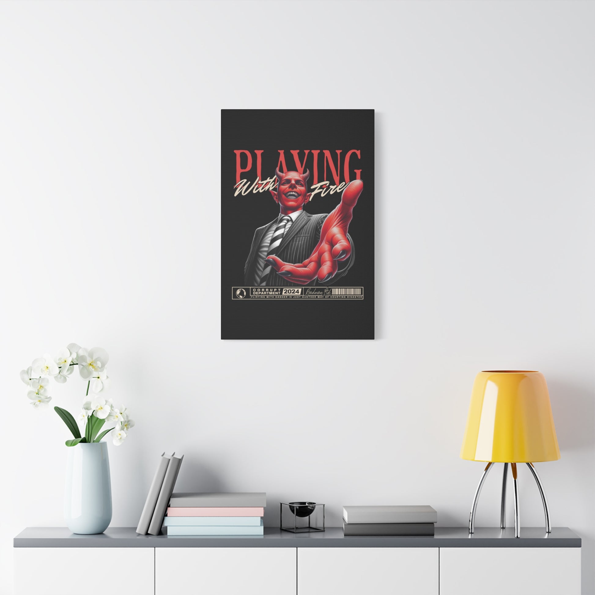 Devil Themed Canvas Wall Art, Playing With Fire Decor, Unique Home Decoration, Halloween Gift, Quirky Art for Office - VYBE Shop