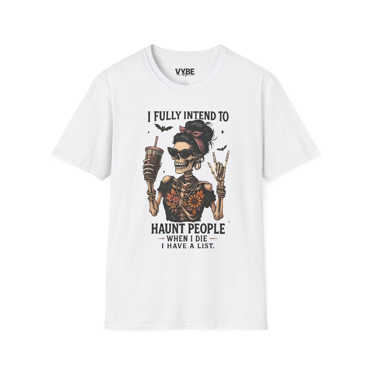 Edgy- Skeleton Haunting List T-Shirt, Funny Halloween Tee, Unisex Graphic Shirt, Gift for Halloween Lovers - VYBE Shop