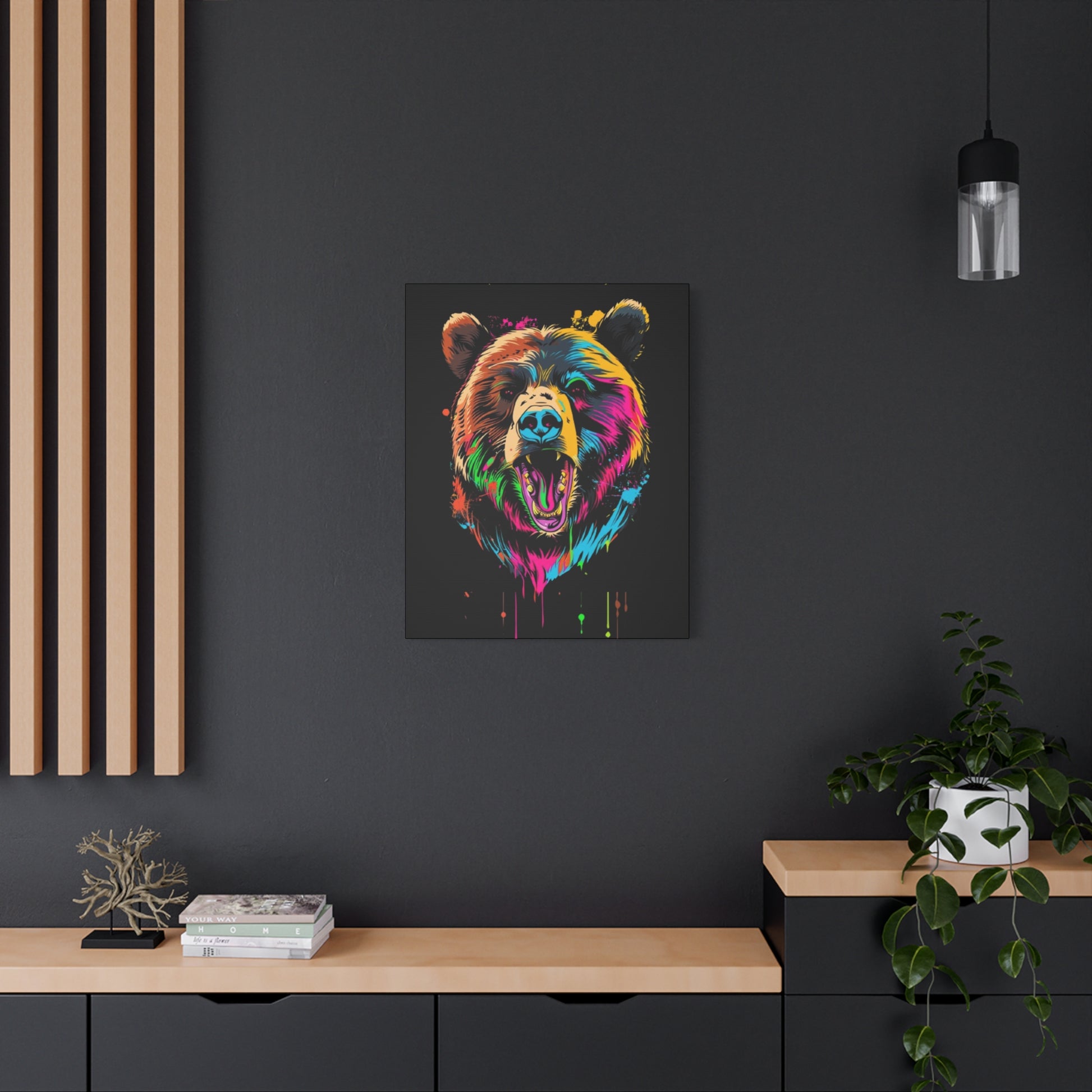 Neon Bear Canvas Art, Colorful Animal Wall Decor, Wildlife Gift, Modern Home Accent, Unique Artwork for Nature Lovers - VYBE Shop