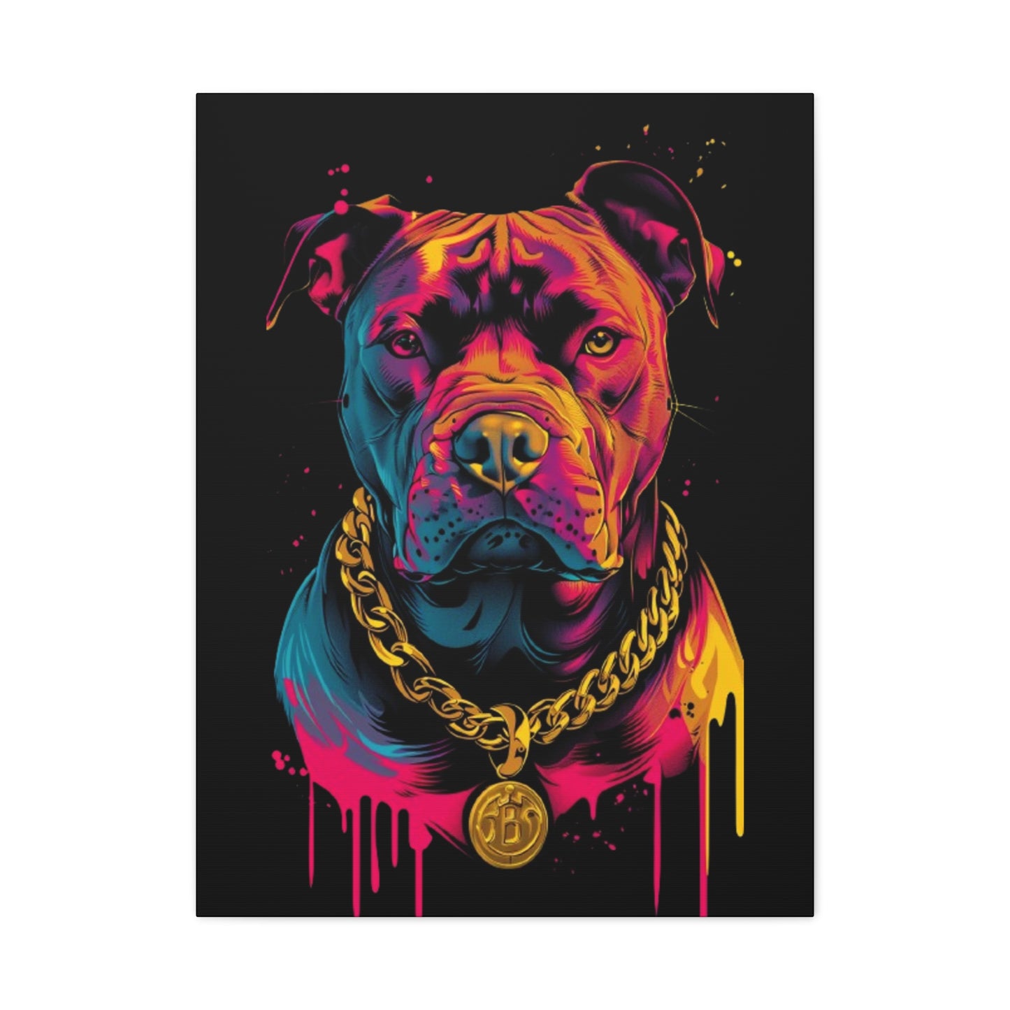 Neon Pitbull Canvas Art, Pet Lover Wall Decor, Modern Home Decor, Unique Gift for Dog Lovers, Vibrant Animal Portrait - VYBE Shop