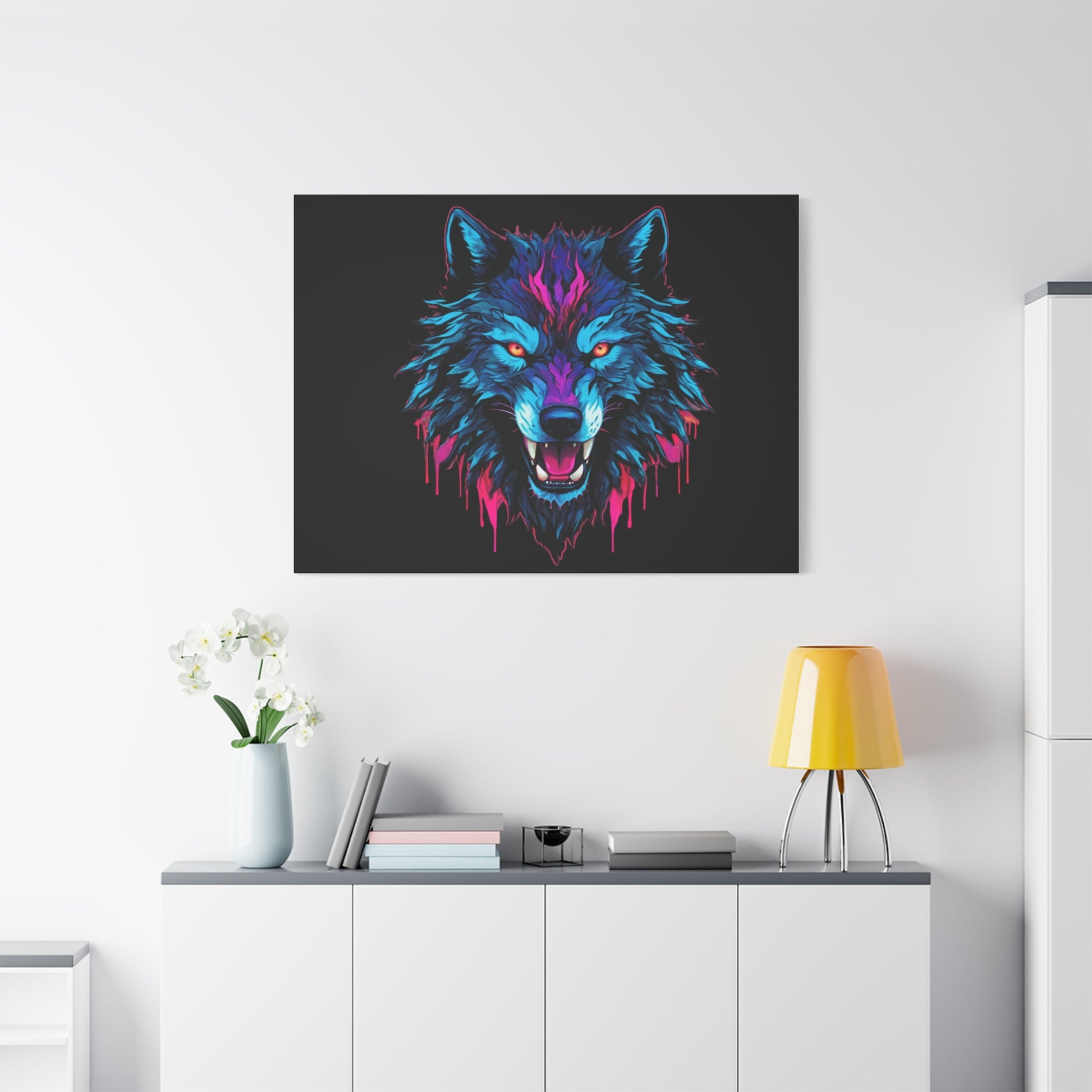 Neon Wolf Canvas Art, Colorful Wolf Wall Decor, Animal Lover Gift, Bold Home Decoration, Unique Art Print - VYBE Shop