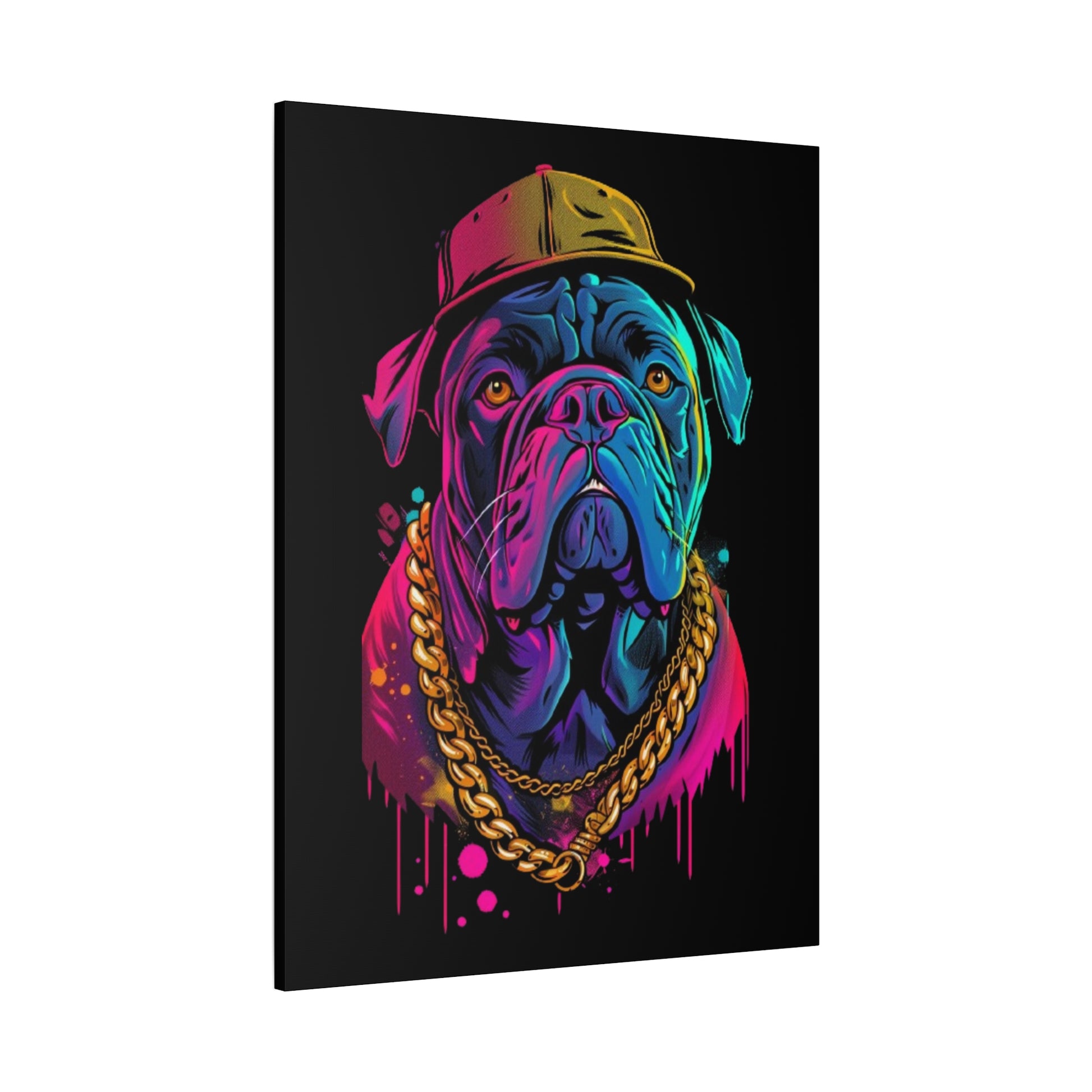 Neon Bulldog Canvas Art, Colorful Dog Wall Decor, Funky Pet Portrait, Dog Lover Gift, Unique Home Decoration - VYBE Shop