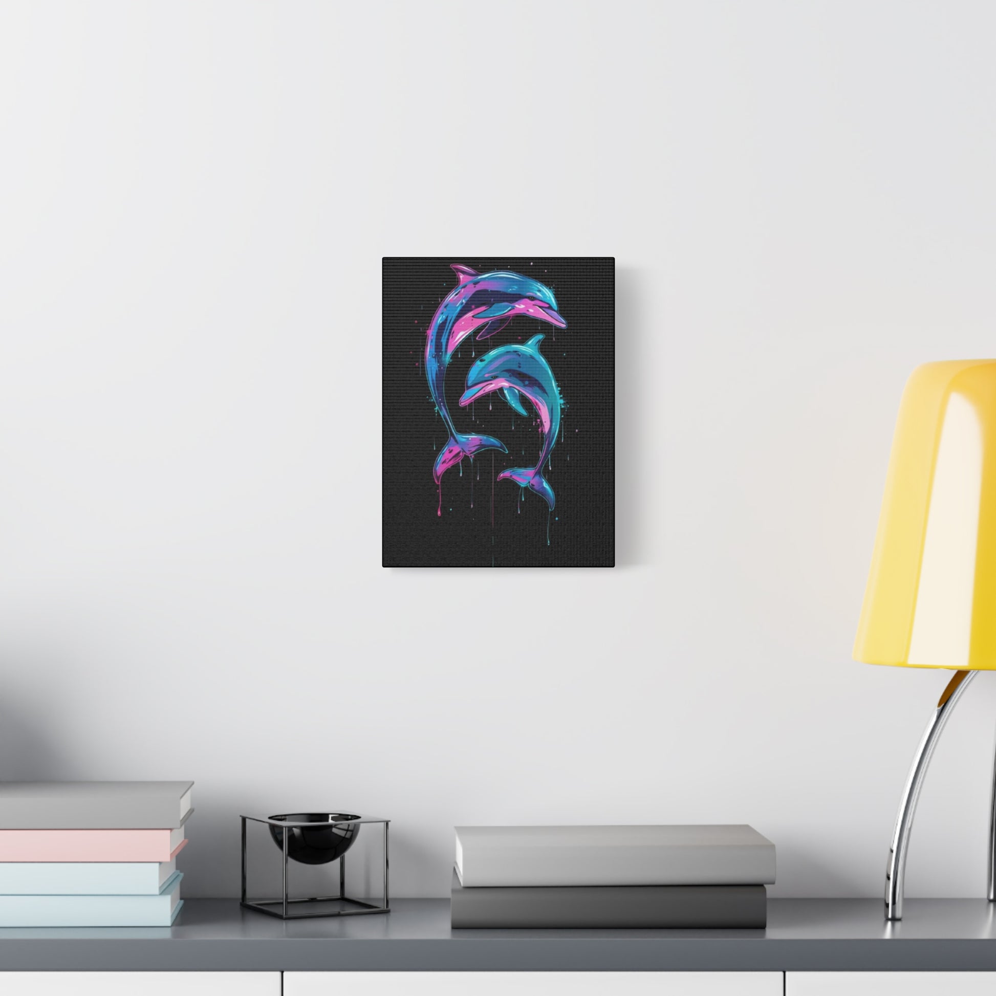 Neon Dolphin Design, Framed Canvas - VYBE Shop
