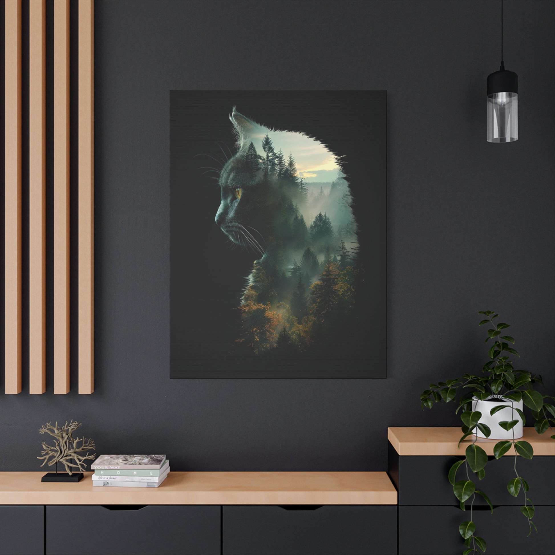 Cat Forest Matte Canvas Wall Art | Feline Home Decor, Gift for Cat Lovers, Nature Art Print, Unique Wall Decor, Cat-Themed Gift - VYBE Shop