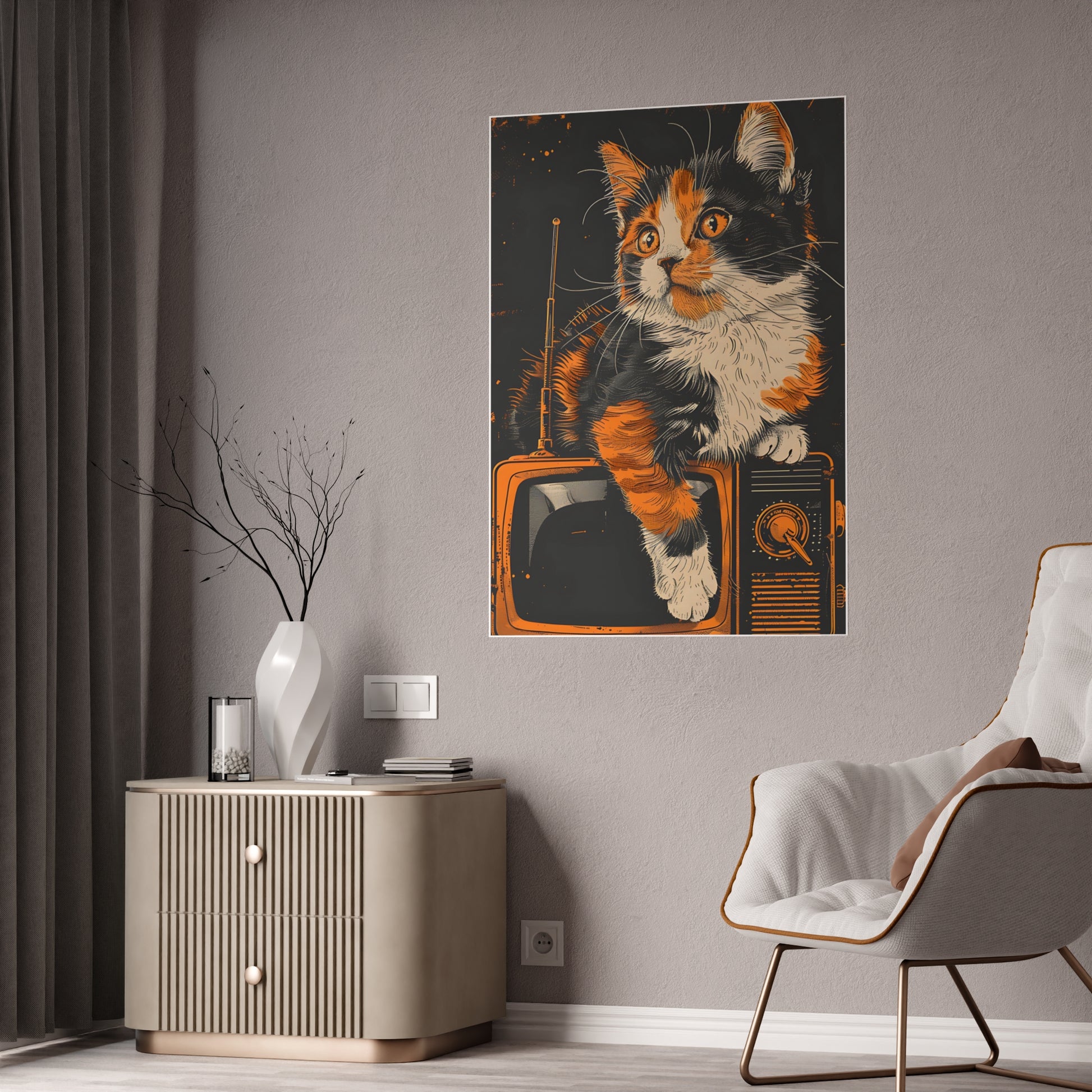Cat Vintage Cat Art Print - Retro Animal Wall Art Gloss Poster for Cat Lovers - VYBE Shop