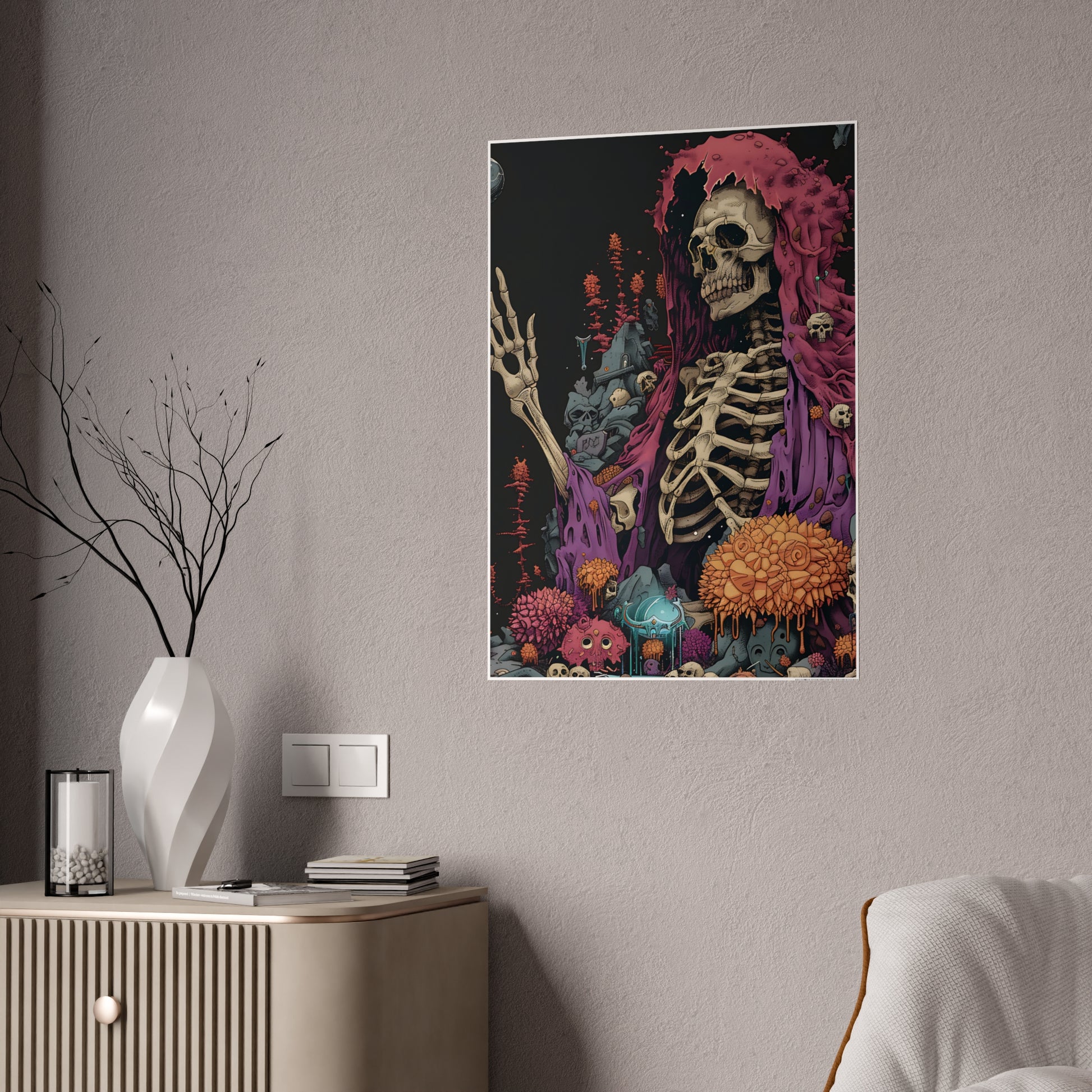 Skeleton Vibrant Skeleton Art Print, Glossy Poster, Gothic Wall Art - VYBE Shop