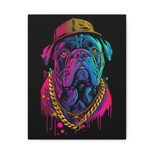 Neon Bulldog Canvas Art, Colorful Dog Wall Decor, Funky Pet Portrait, Dog Lover Gift, Unique Home Decoration - VYBE Shop
