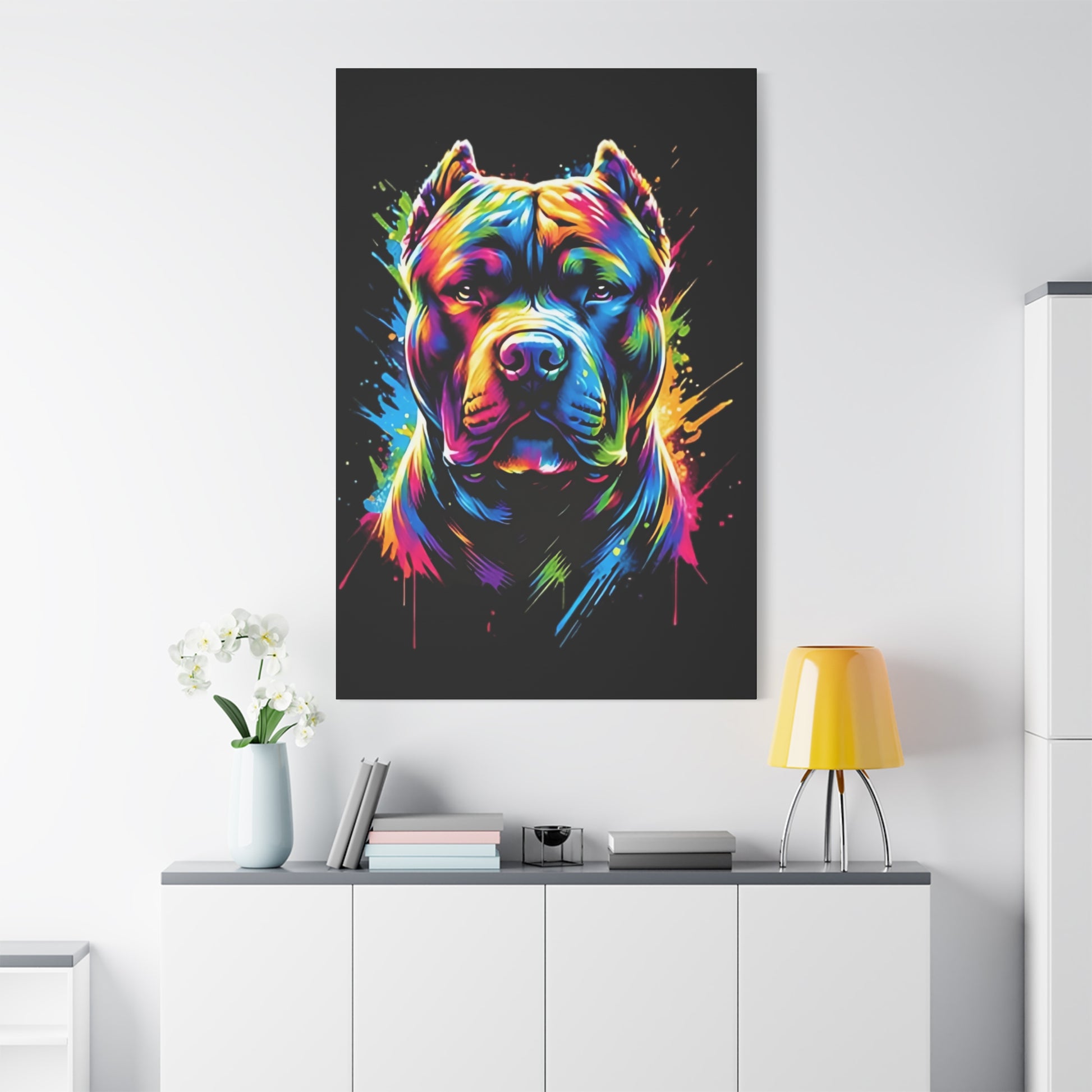 Neon Pitbull Canvas Art Print | Pet Lover Wall Decor, Dog Decor, Home Art, Gift for Dog Owners, Vibrant Animal Wall Art - VYBE Shop