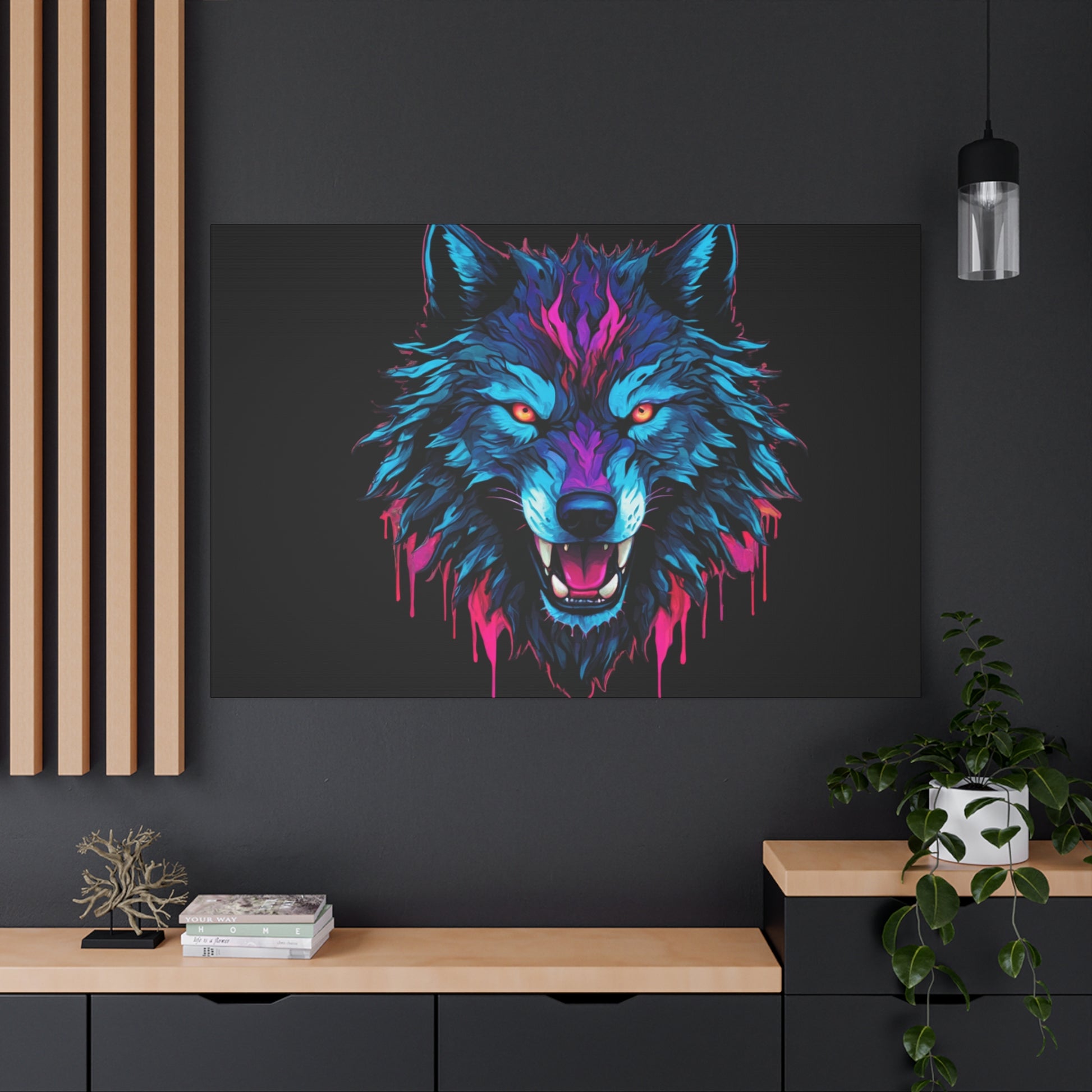 Neon Wolf Canvas Art, Colorful Wolf Wall Decor, Animal Lover Gift, Bold Home Decoration, Unique Art Print - VYBE Shop