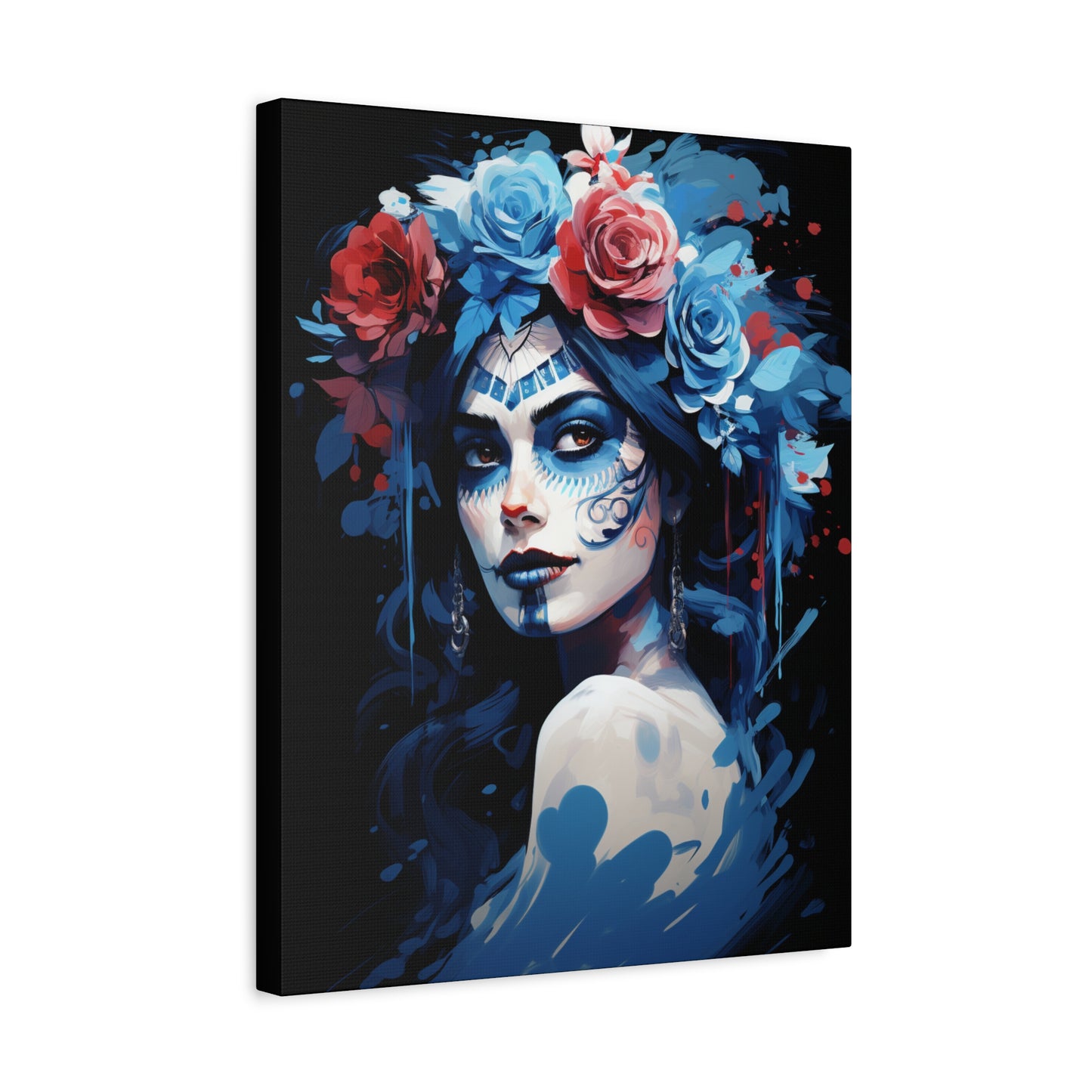 Artistic Stretched Canvas Print of Flower Crown Woman, Colorful Wall Art for Home Decor, Gift for Art Lovers, Bohemian Decor, Day of [...] - VYBE Shop