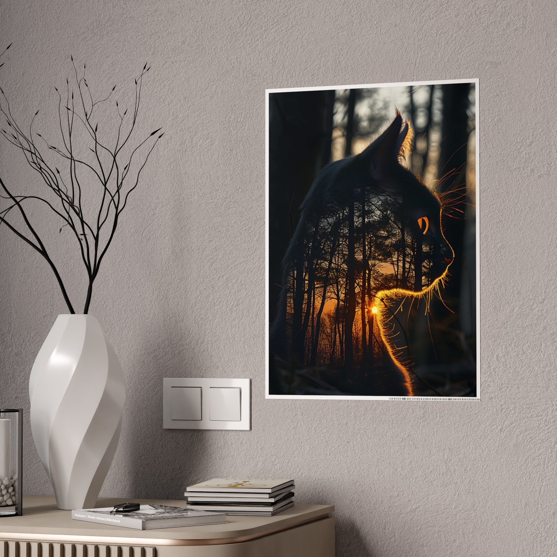 Cat Mystical Poster - Glossy Wall Art for Nature Lovers, Home Office Aesthetic, Perfect Cat Lover Gift and Animal Art Print - VYBE Shop
