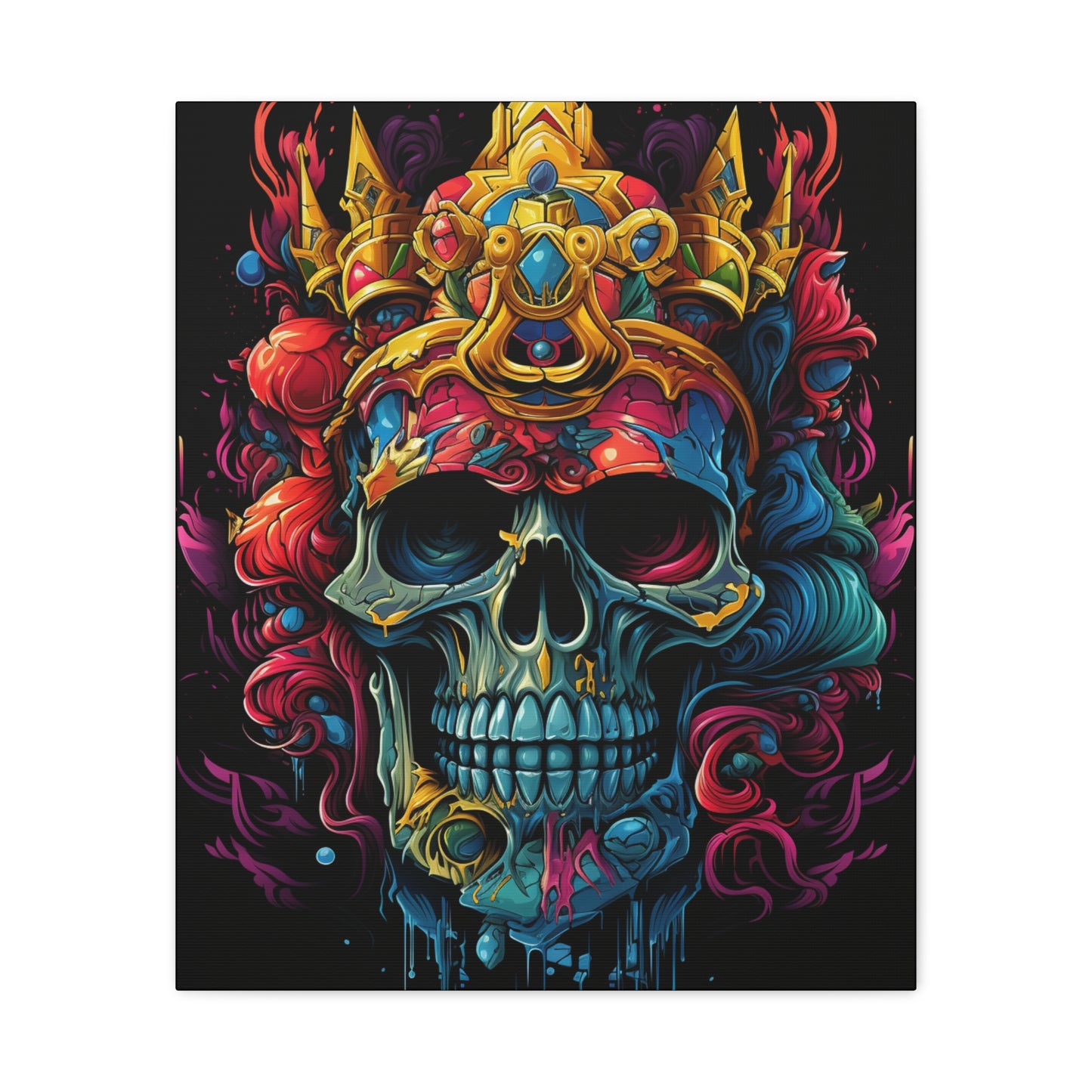 Vibrant Skull Canvas Art, Wall Decoration, Gothic Home Decor, Colorful Artwork, Unique Gift for Halloween, Artistic Wall Hanging - VYBE Shop