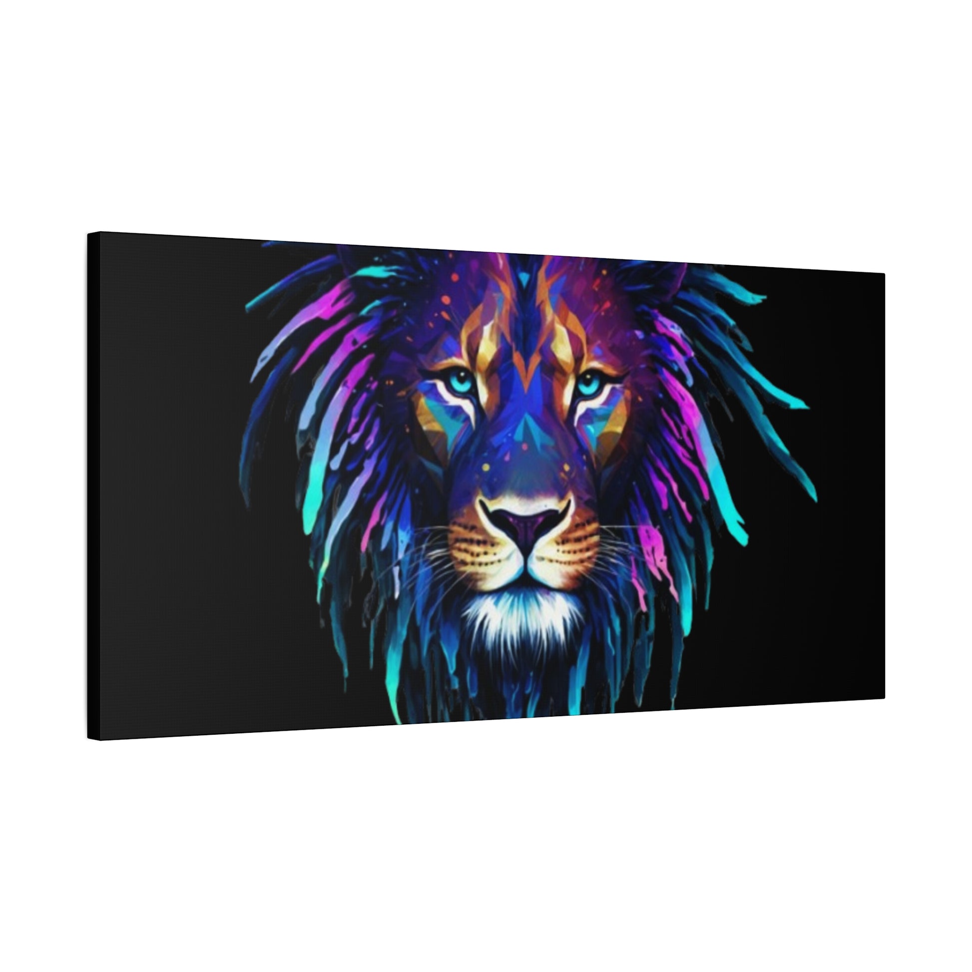 Neon Lion Canvas Wall Art, Colorful Home Decor, Animal Lover Gift, Jungle Theme Room Decoration, Unique Artwork for Living Room, [...] - VYBE Shop