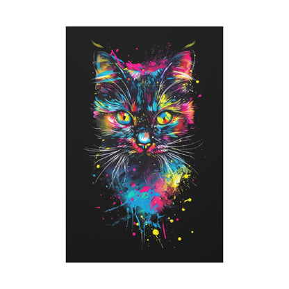 Vibrant Cat Art Canvas Wall Decor, Colorful Cat Portrait, Animal Wall Art, Cat Lover Gift, Home Decor - VYBE Shop
