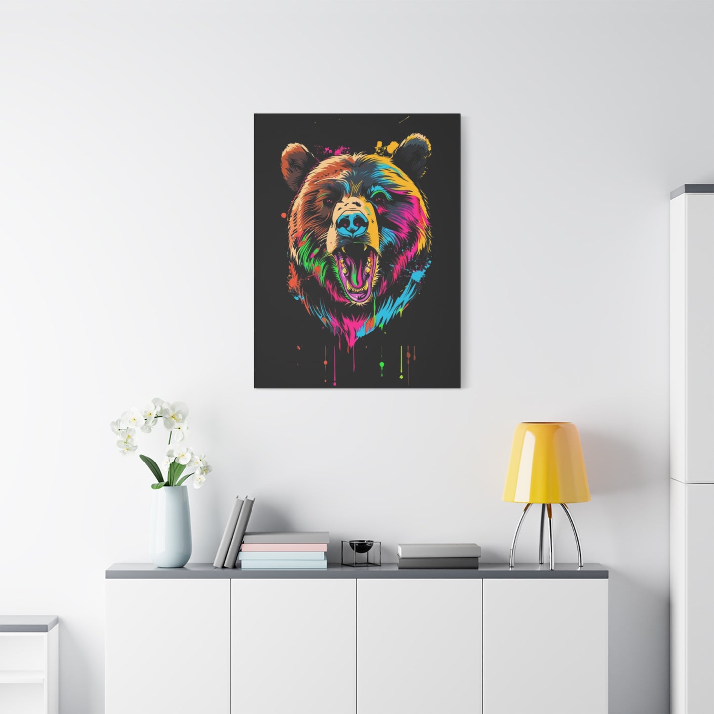 Neon Bear Canvas Art, Colorful Animal Wall Decor, Wildlife Gift, Modern Home Accent, Unique Artwork for Nature Lovers - VYBE Shop